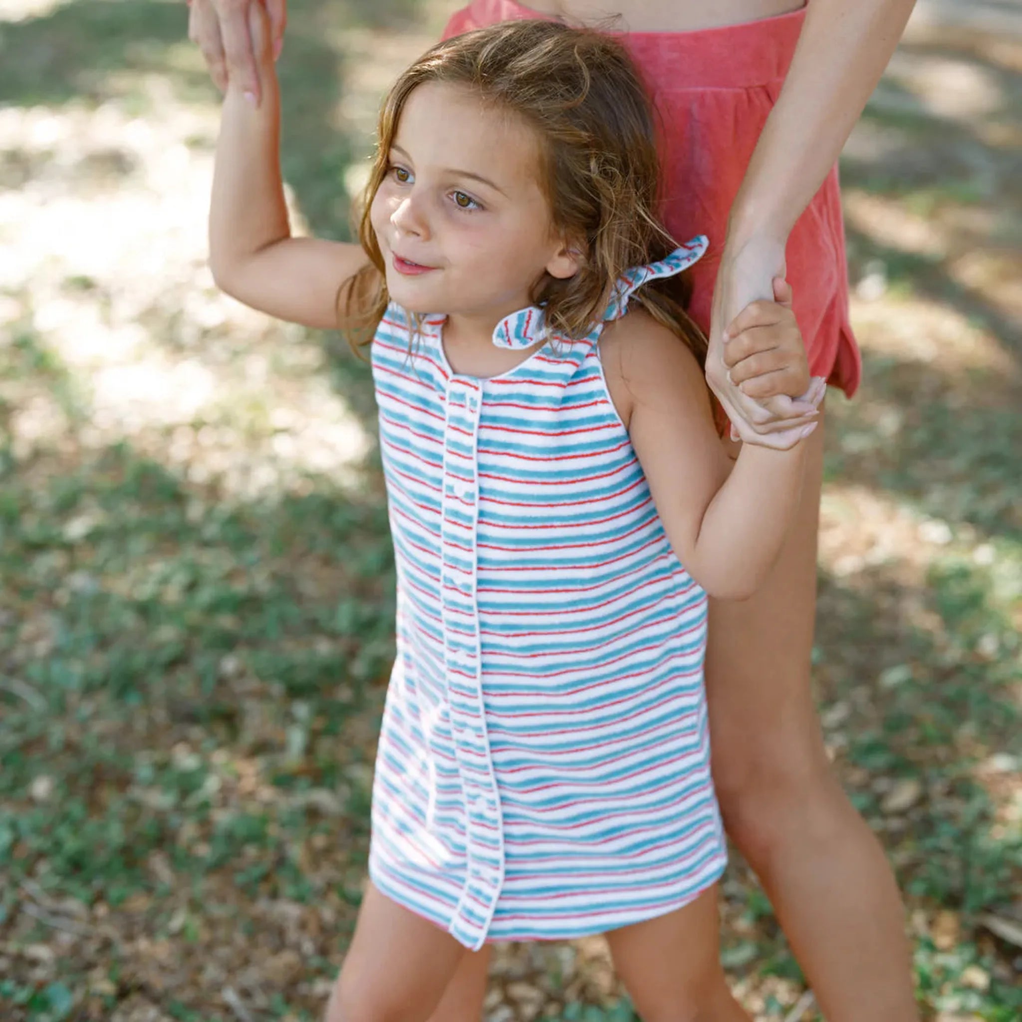 girls jetty stripe french terry tie knot dress