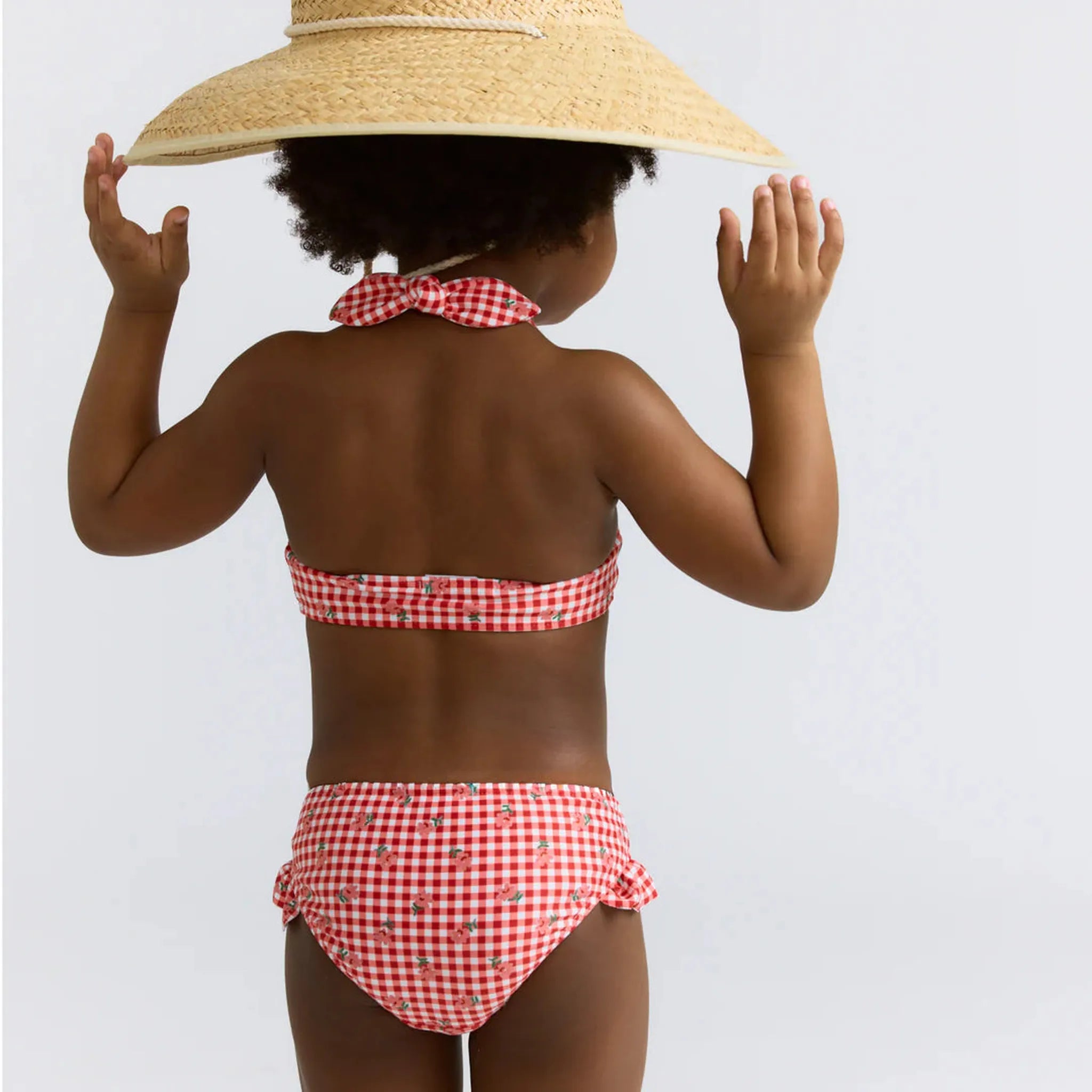 girls strawberry gingham halter scoop neck bikini