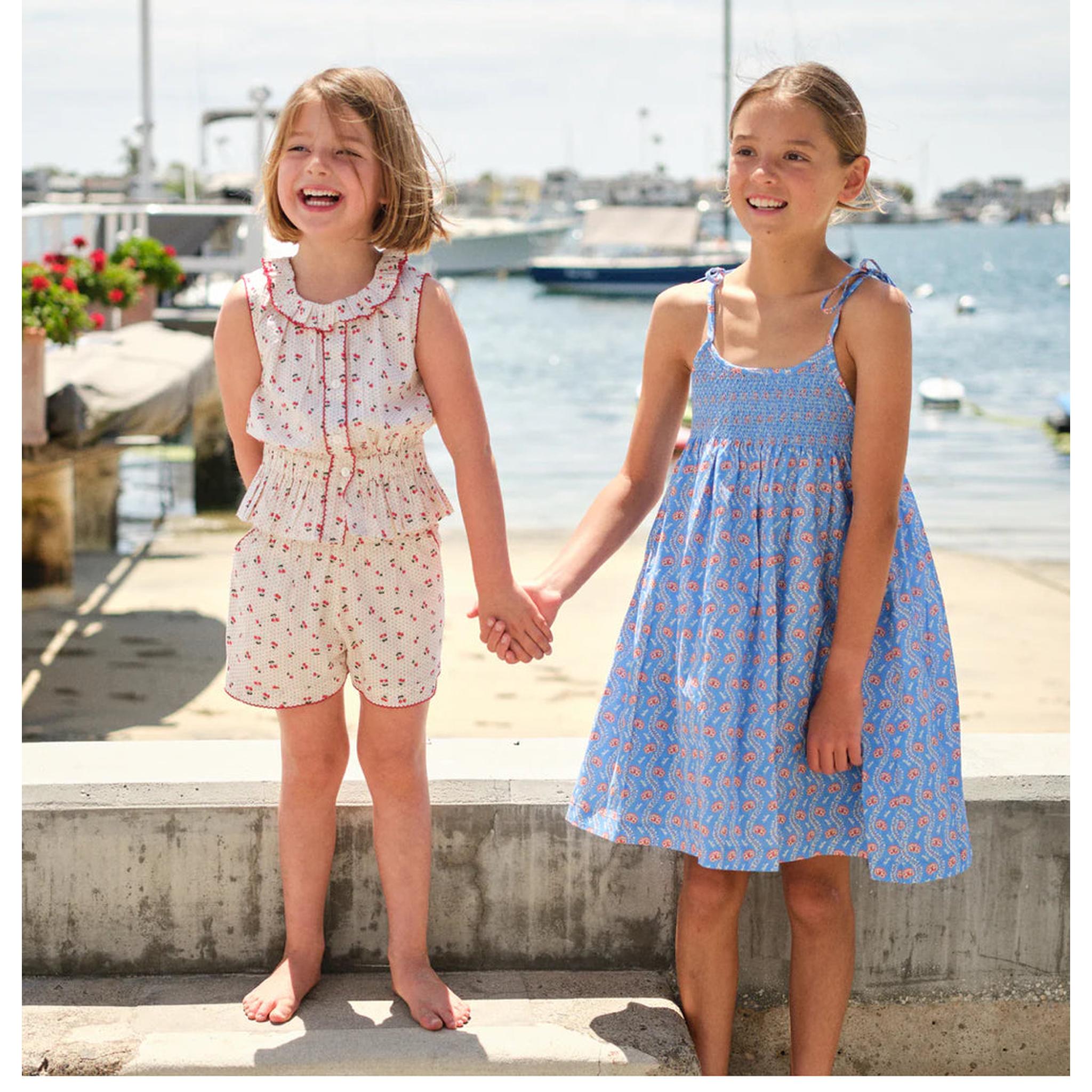 girls summer cherries gathered tank top and short set