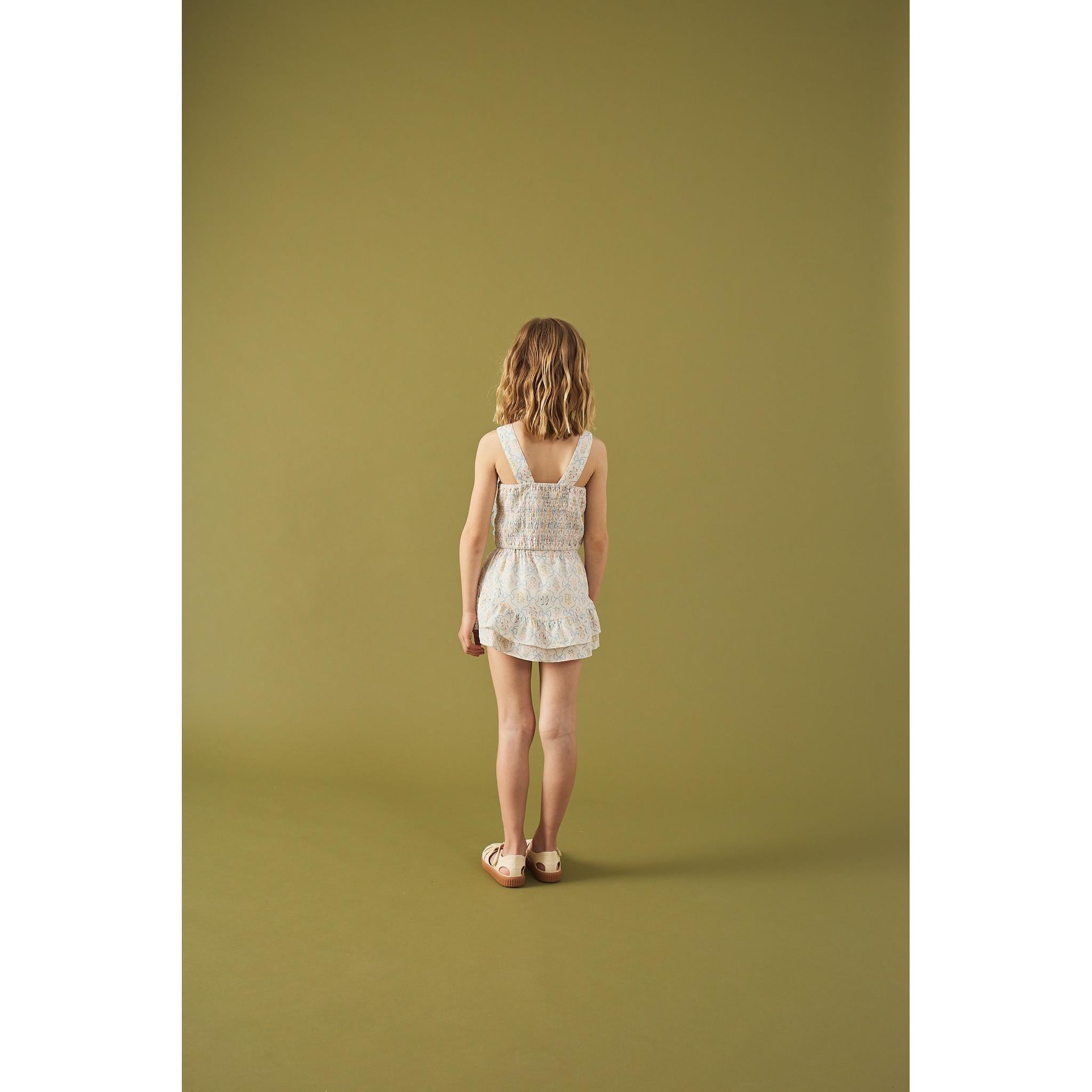 MARTINA TRELLIS PRINT SMOCKED TOP WITH WIDE STRAPS & SKORT SET