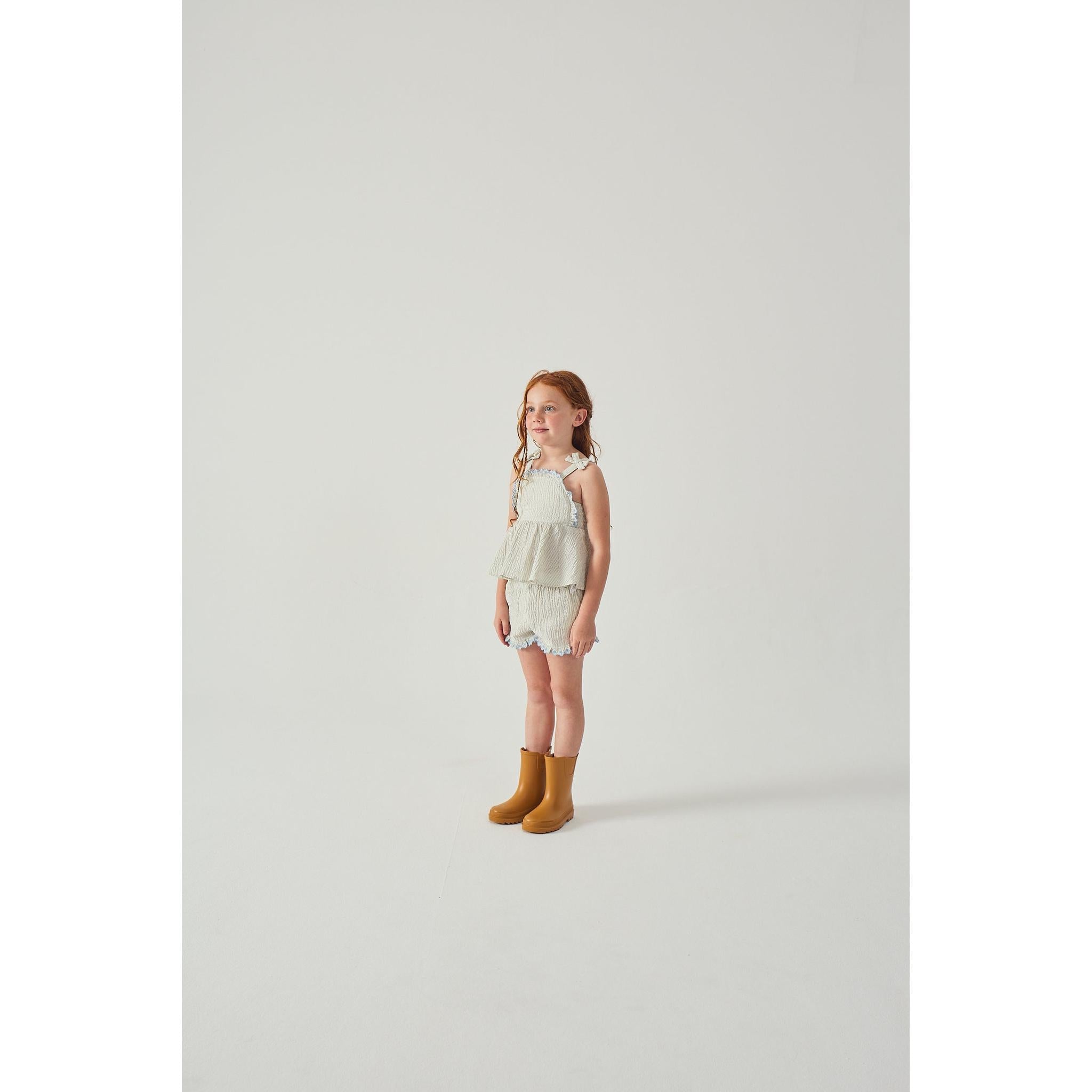 ISABEL RUFFLED STRIPED APRON TOP WITH TIE STRAPS & SHORT SET