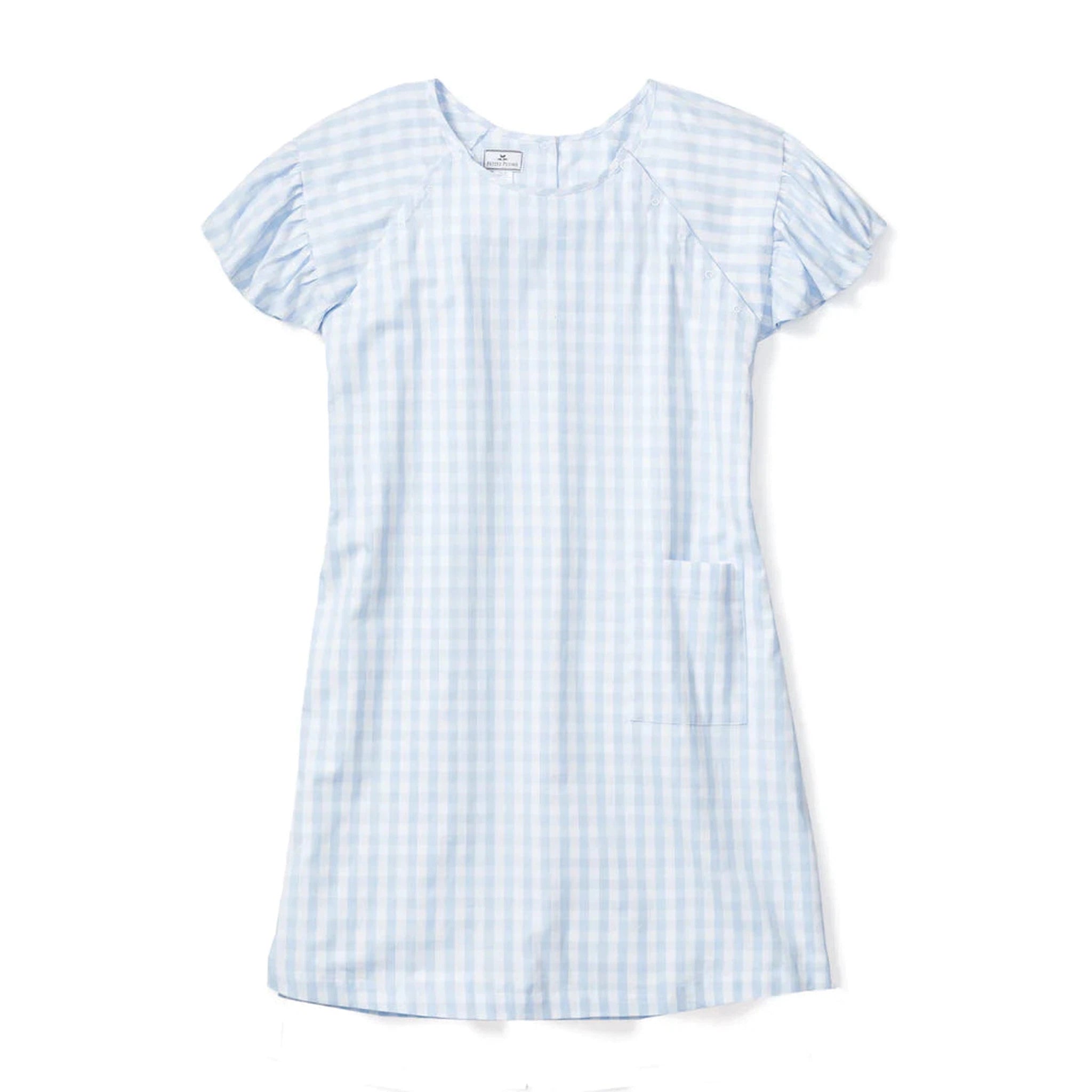 Women's Light Blue Gingham Hospital Gown