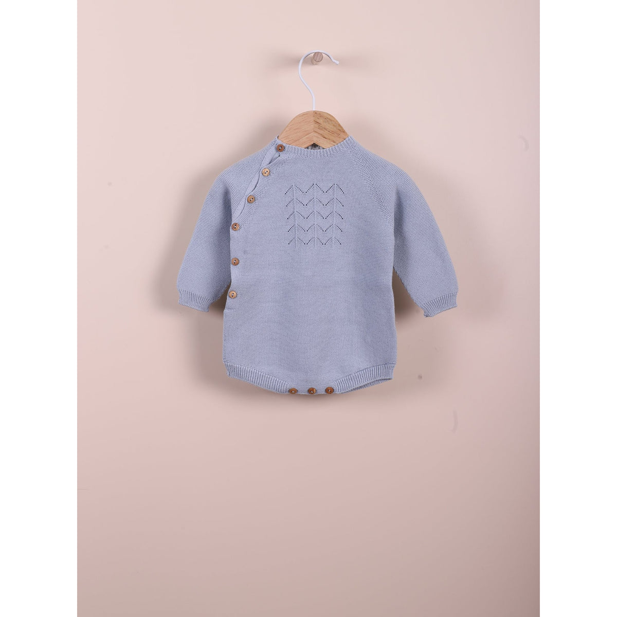 Organic Knitted Long Sleeve Romper - Blue