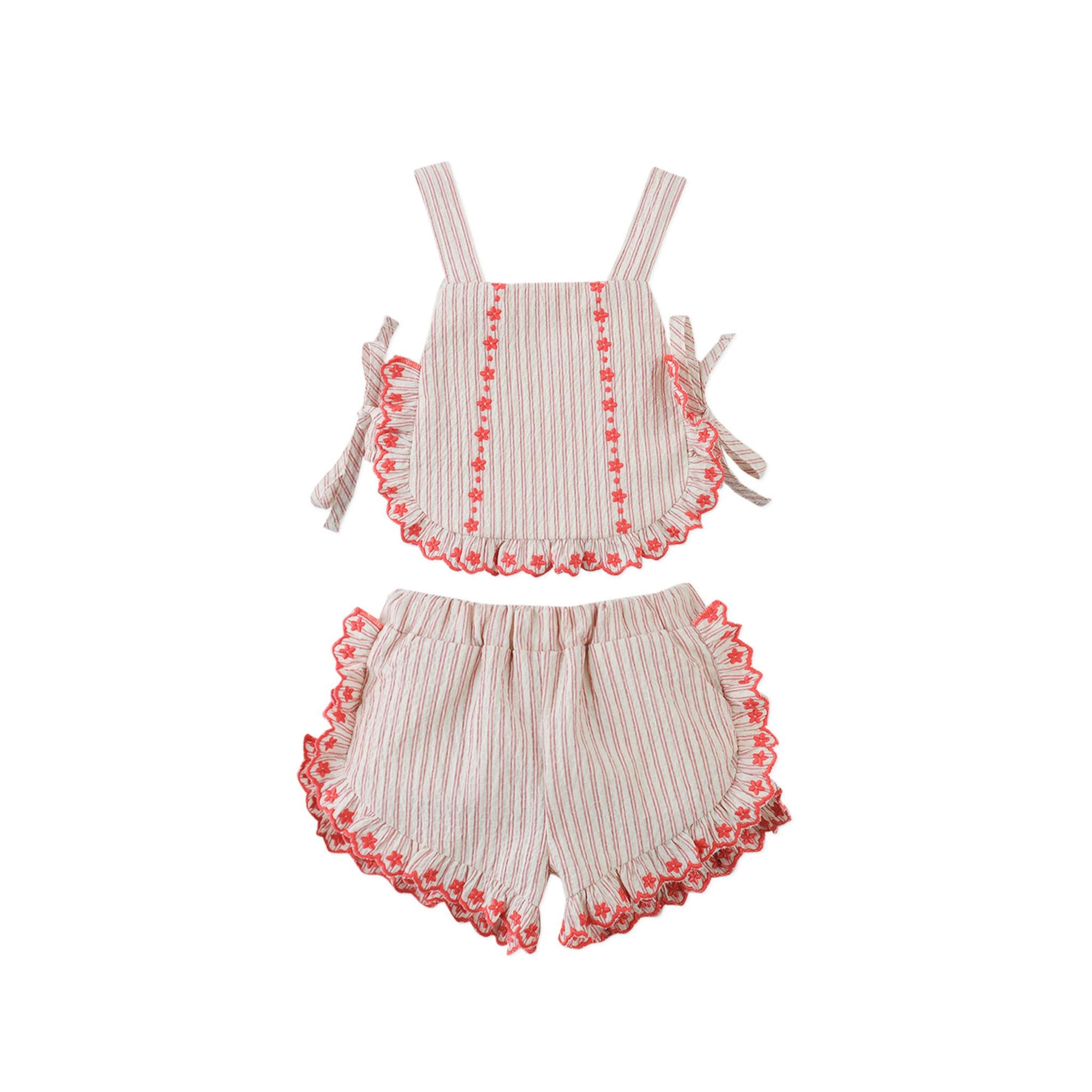 BABY JURIA APRON BLOUSE & SHORTS SET WITH SCALLOP