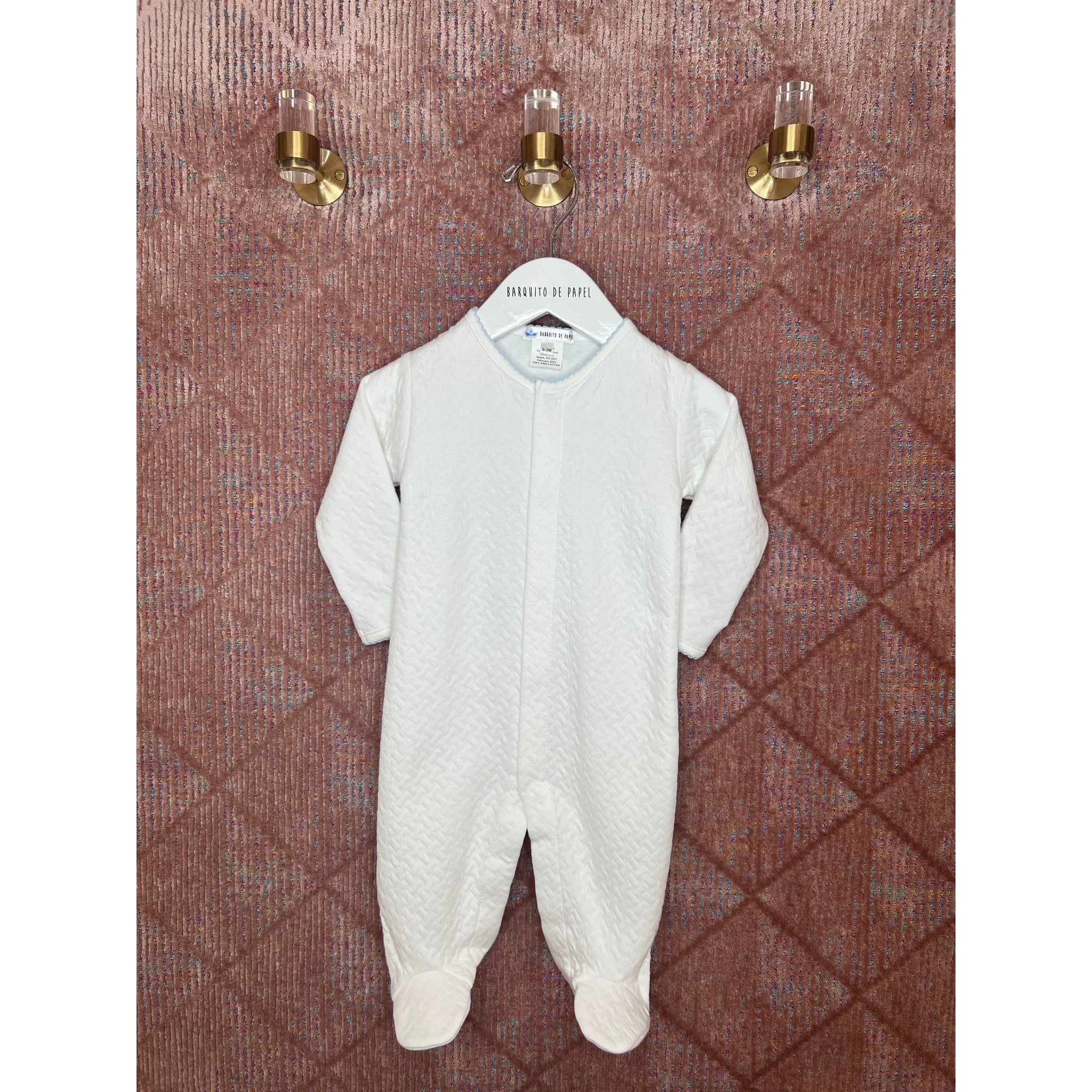 White Basket Pima PJ - Blue Trim