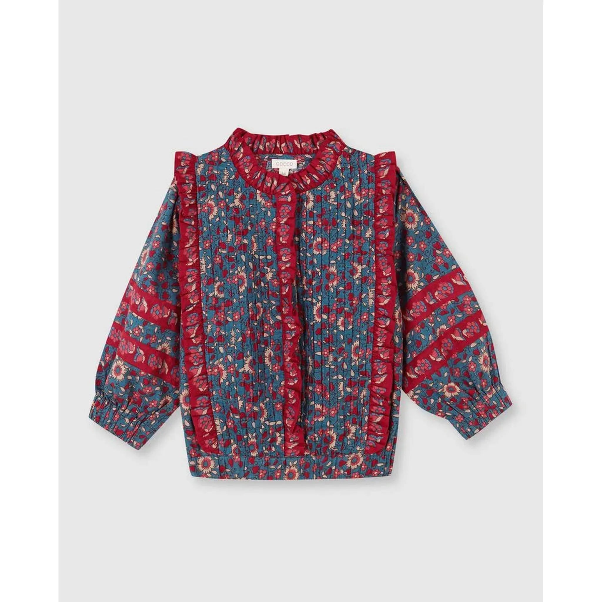 Camisa de flores turquesa y rojo