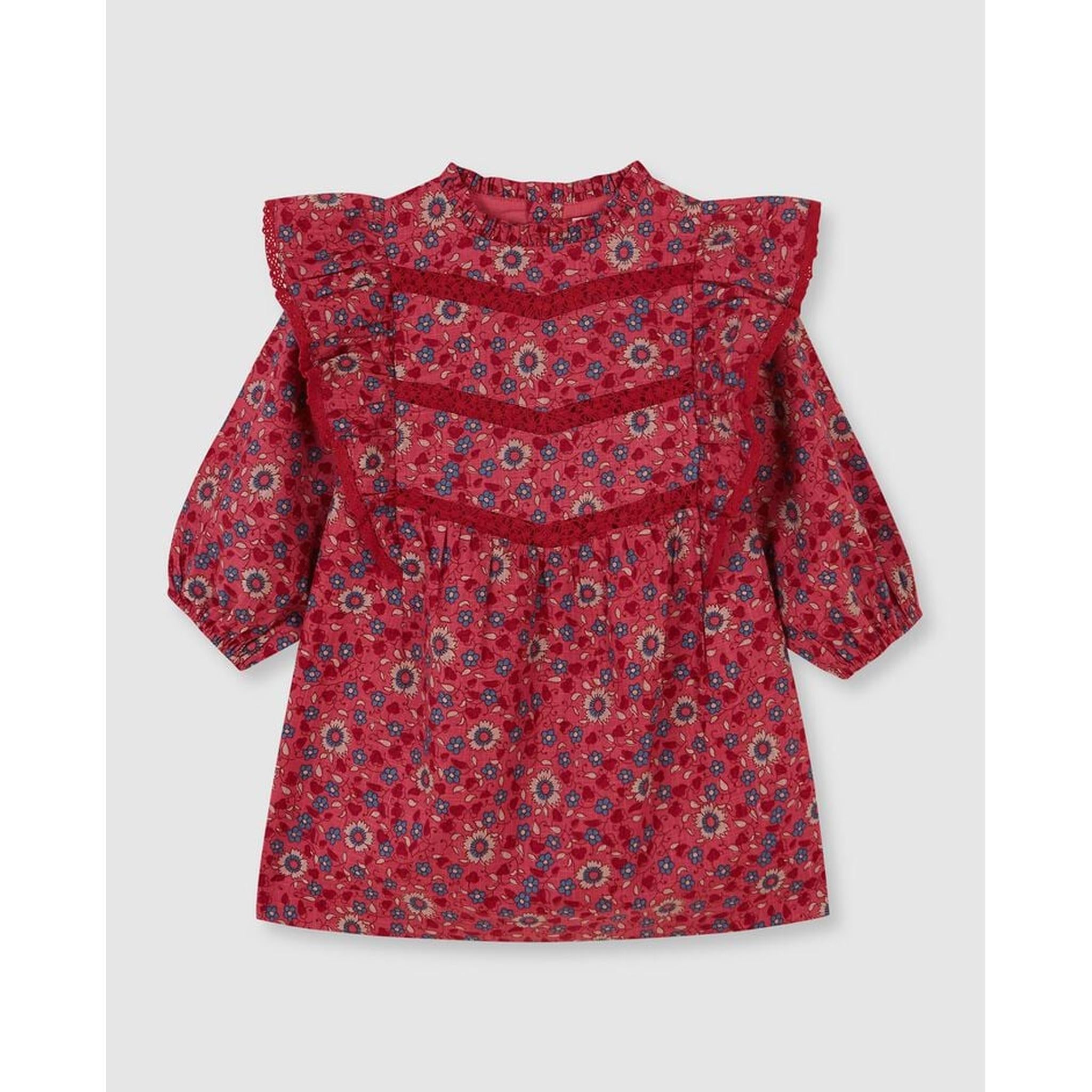Vestido estampado de flores con volantes coral