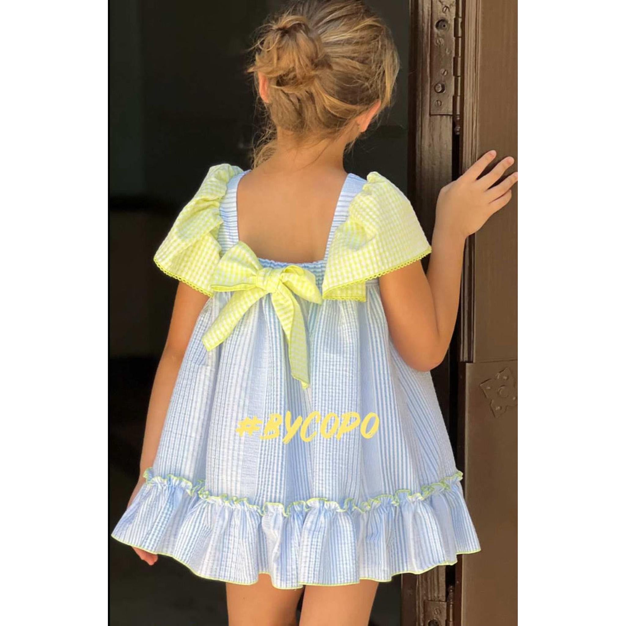 Neon Seersucker Volante Dress
