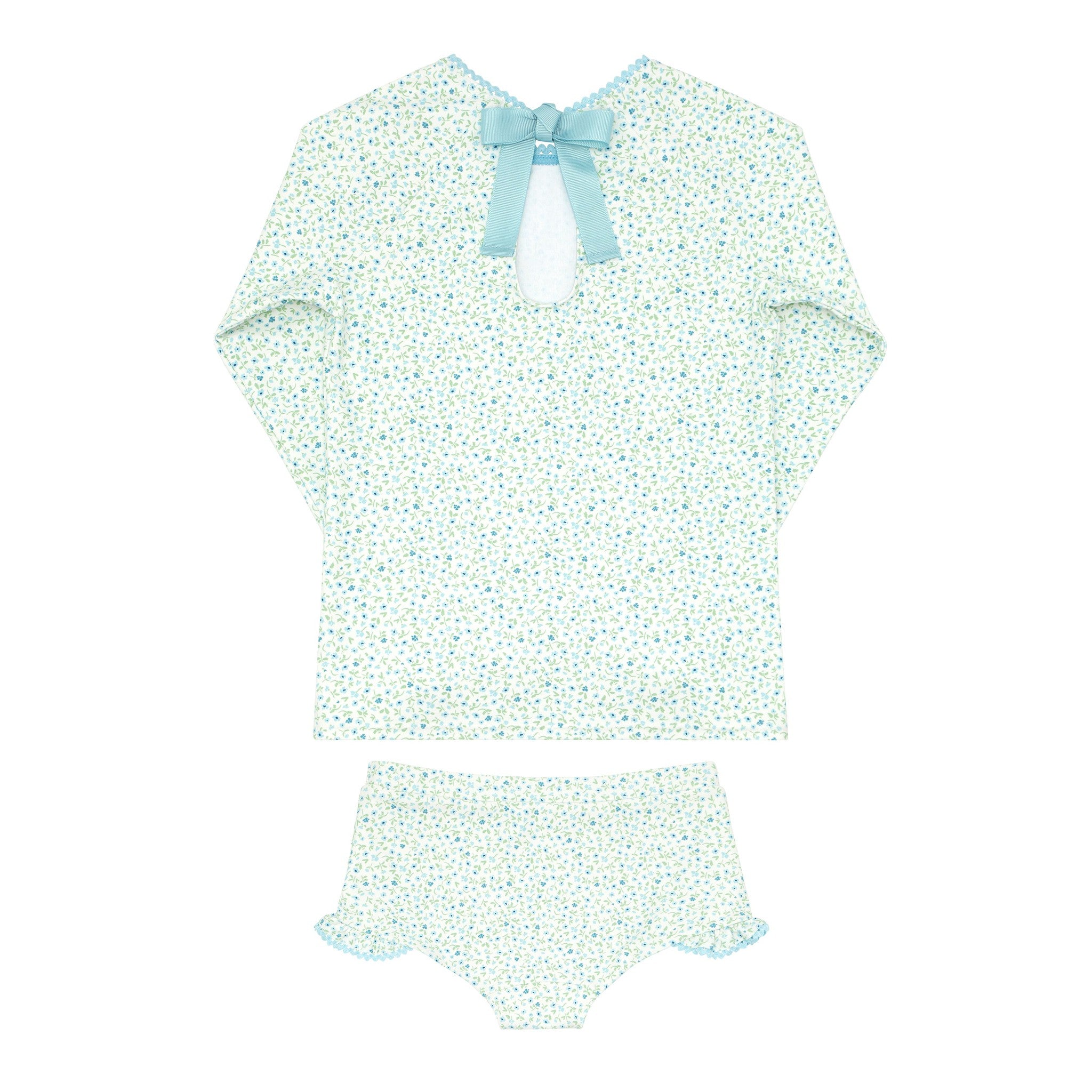 girls hibiscus ditsy rashguard set with ruffle edge swimshorts