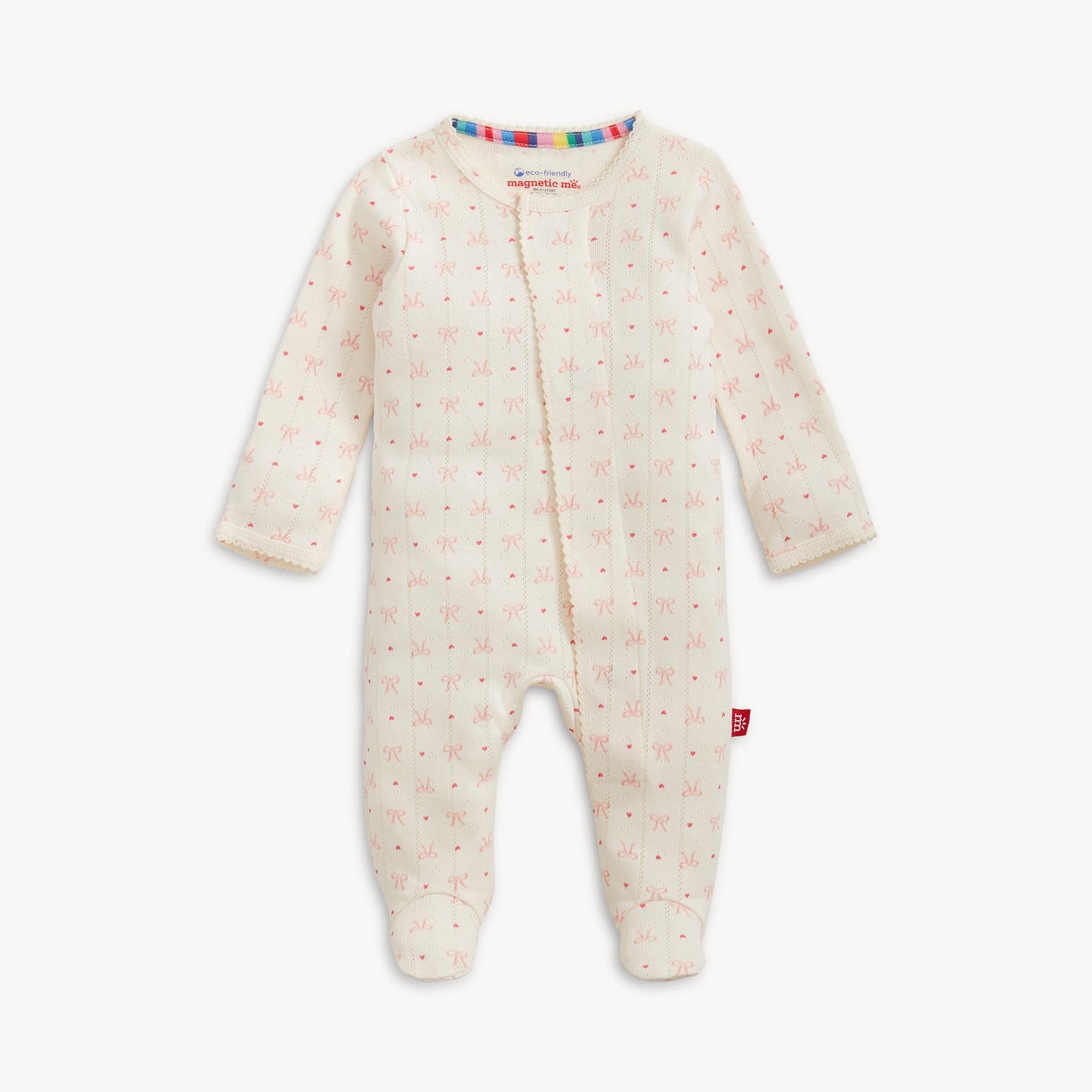 Heart & Bow Pointelle Magnetic Footie