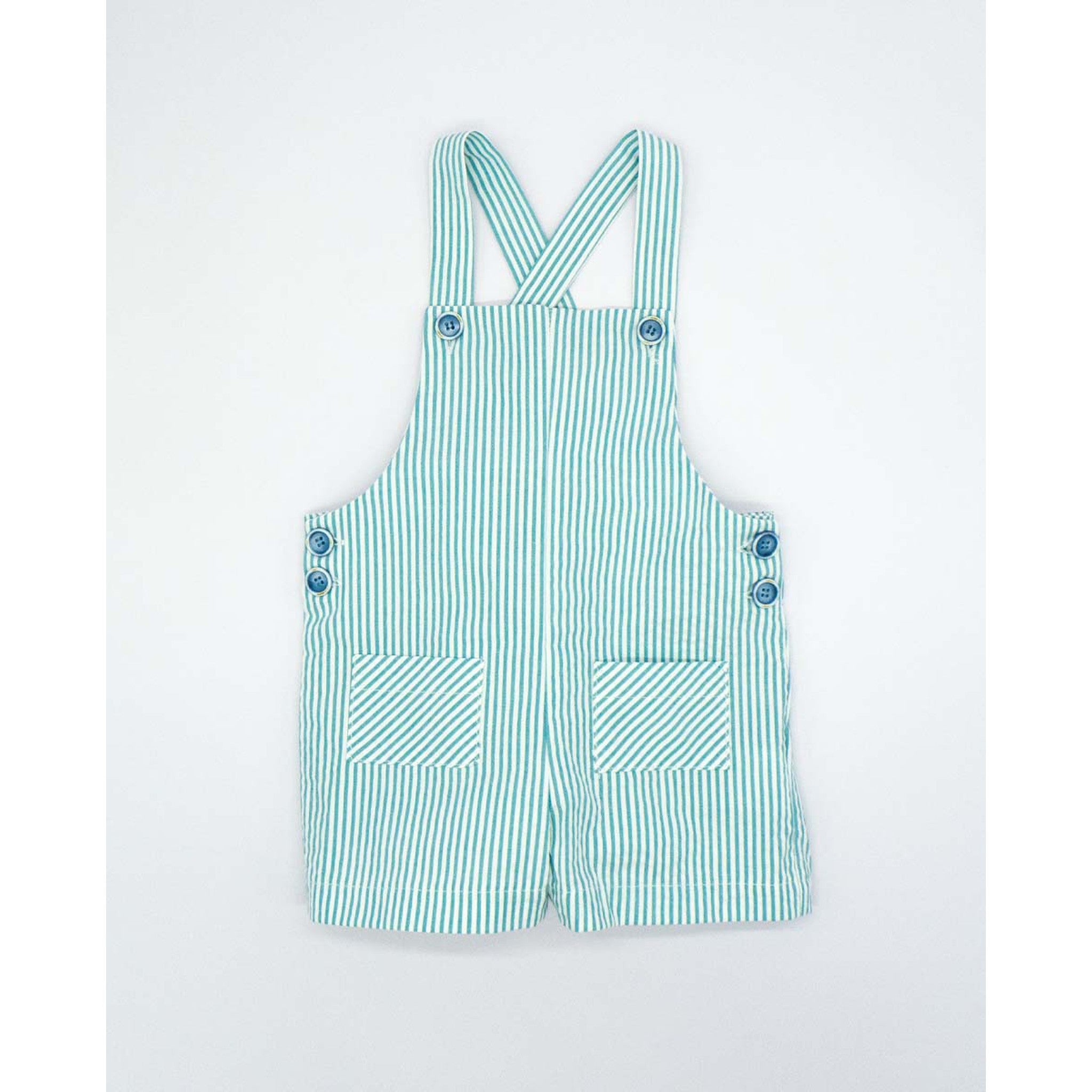 Blue Green Seersucker Dungaree Set