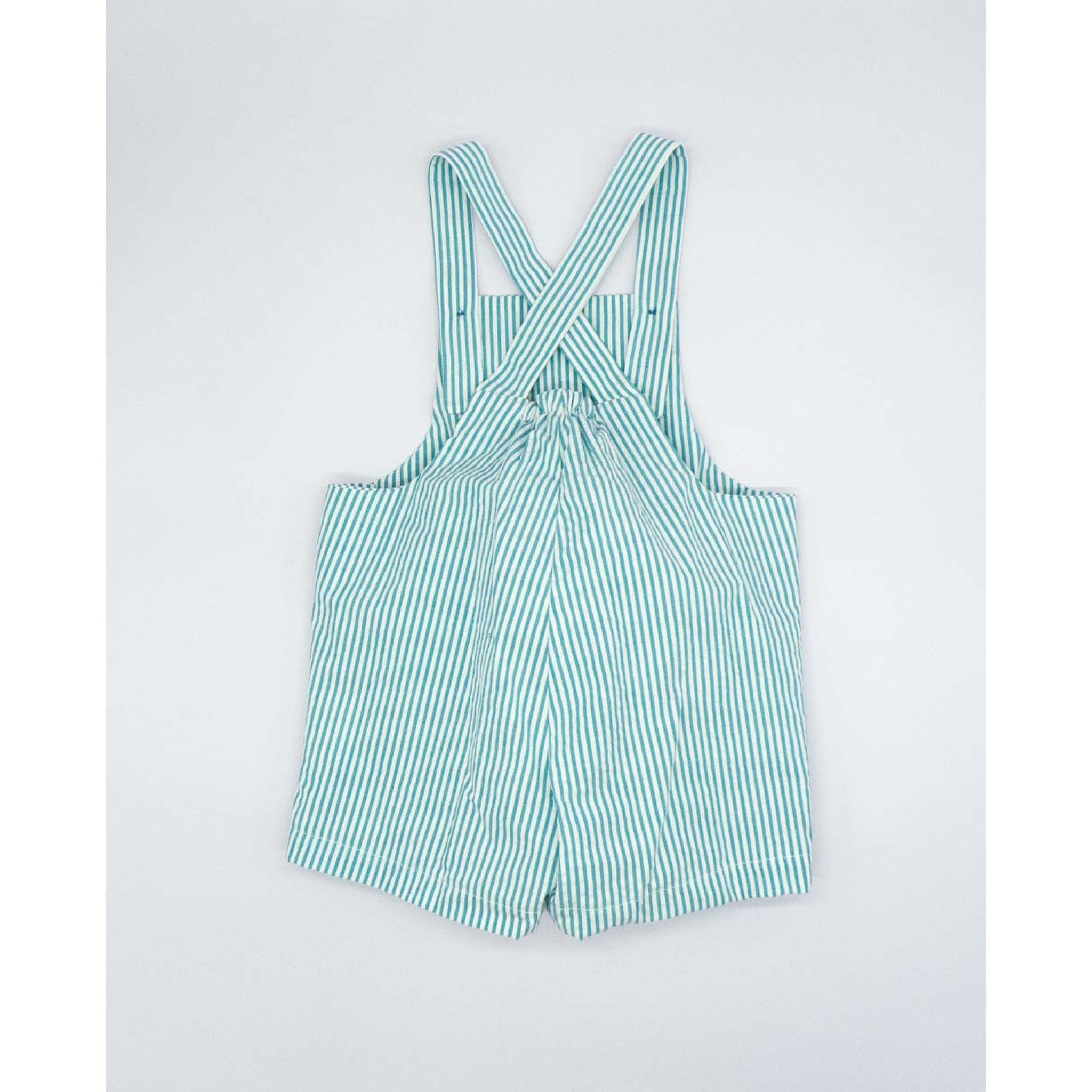 Blue Green Seersucker Dungaree Set