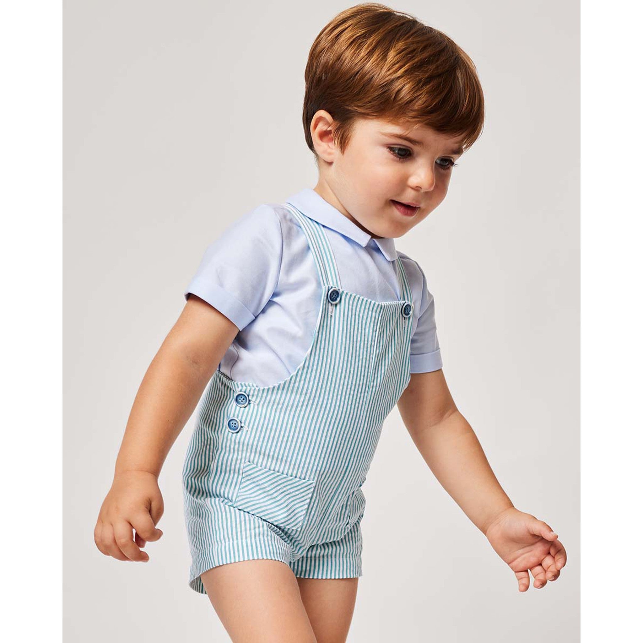 Blue Green Seersucker Dungaree Set