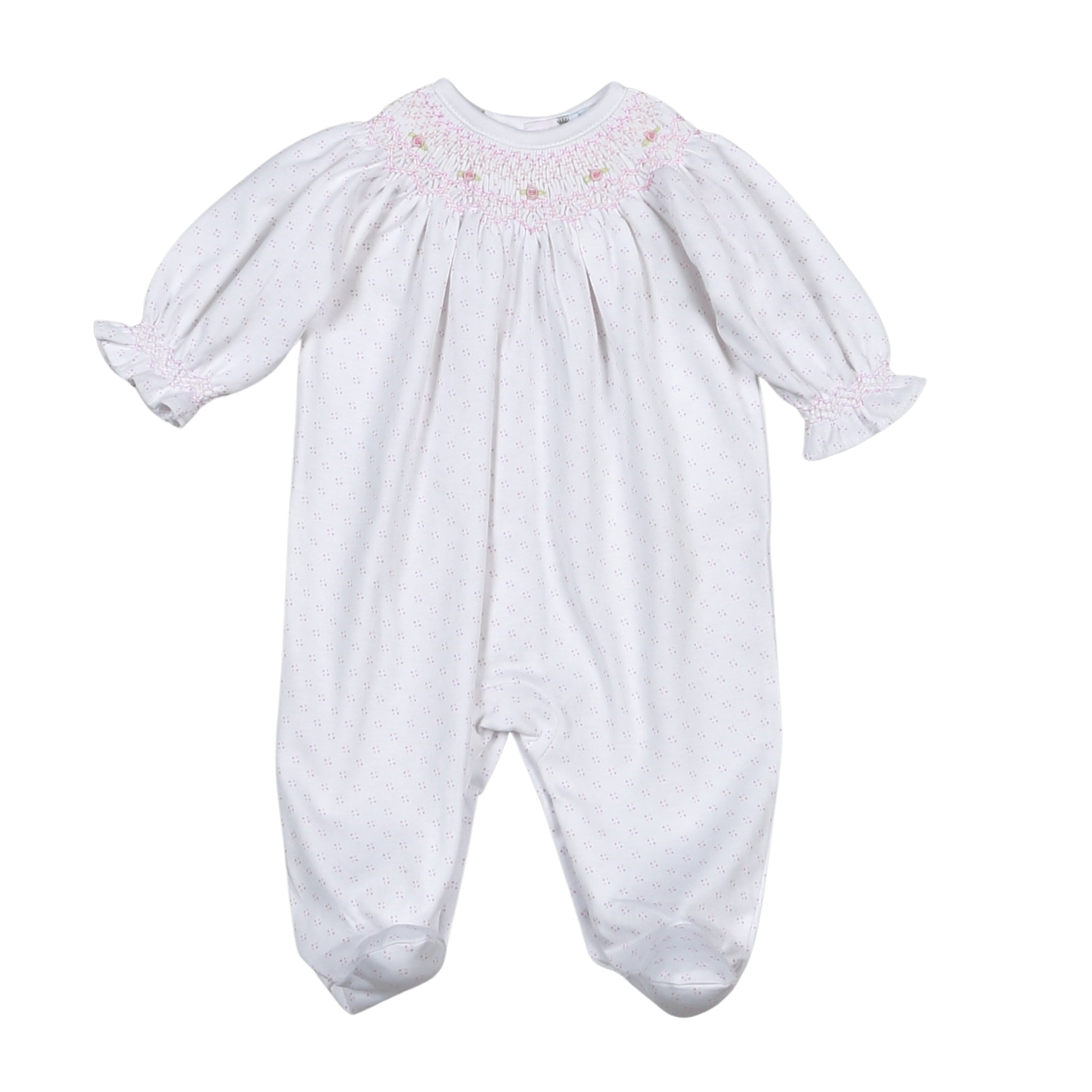 Sally Pink Dots Hand Smocked Bishop Pima Footie