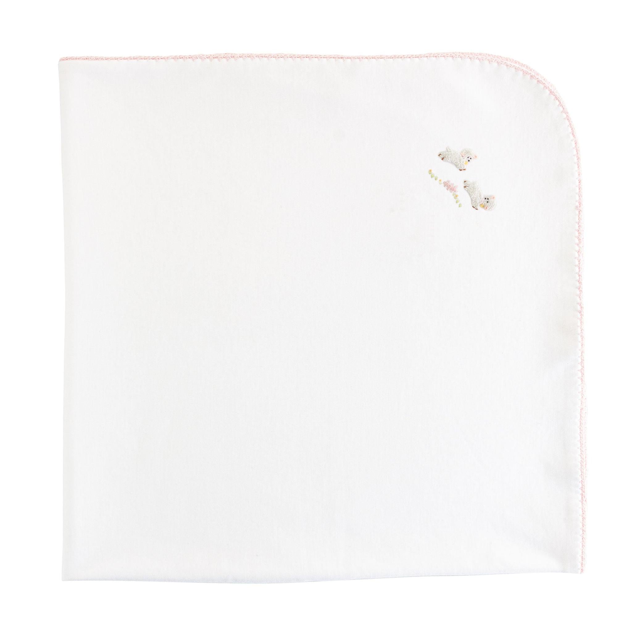 baby lambs - pink receiv.blanket w/crochet trim