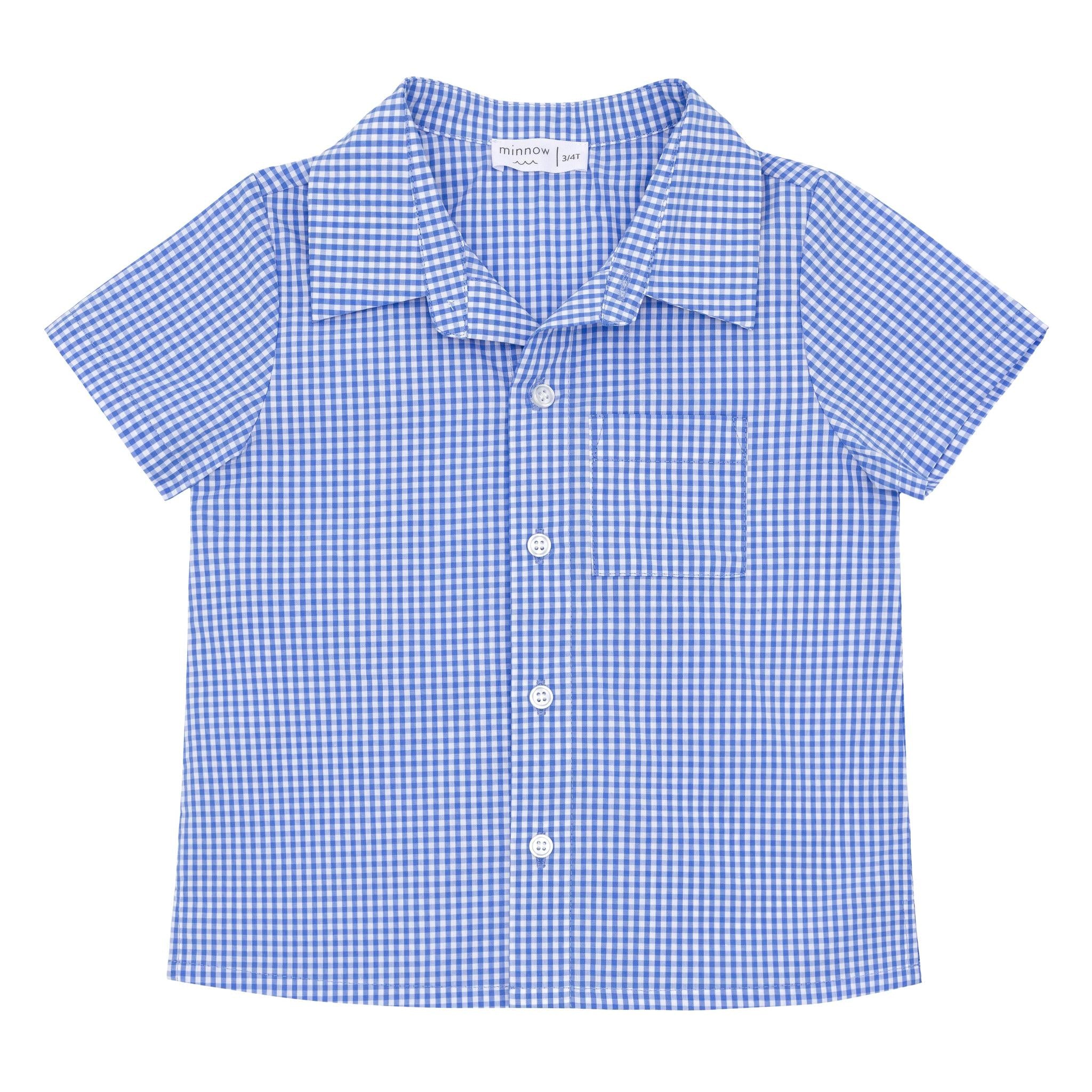 Sky Blue Gingham Short Sleeve Button Down