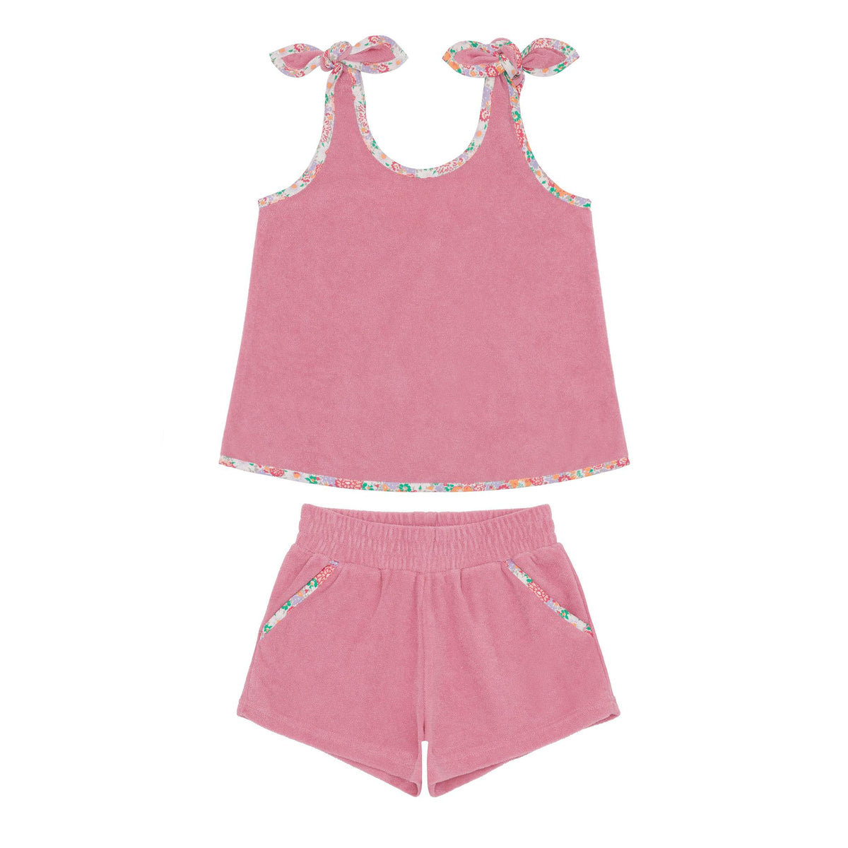 pink sands french terry tie-knot tank top set