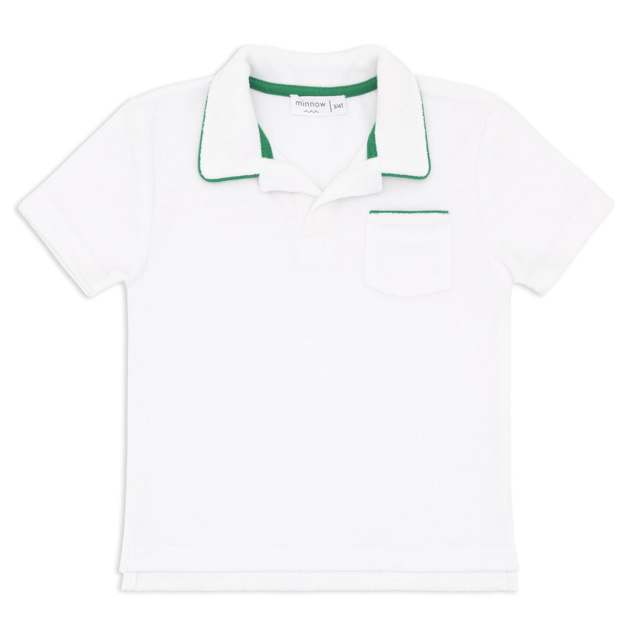 white french terry polo with bermuda green trim