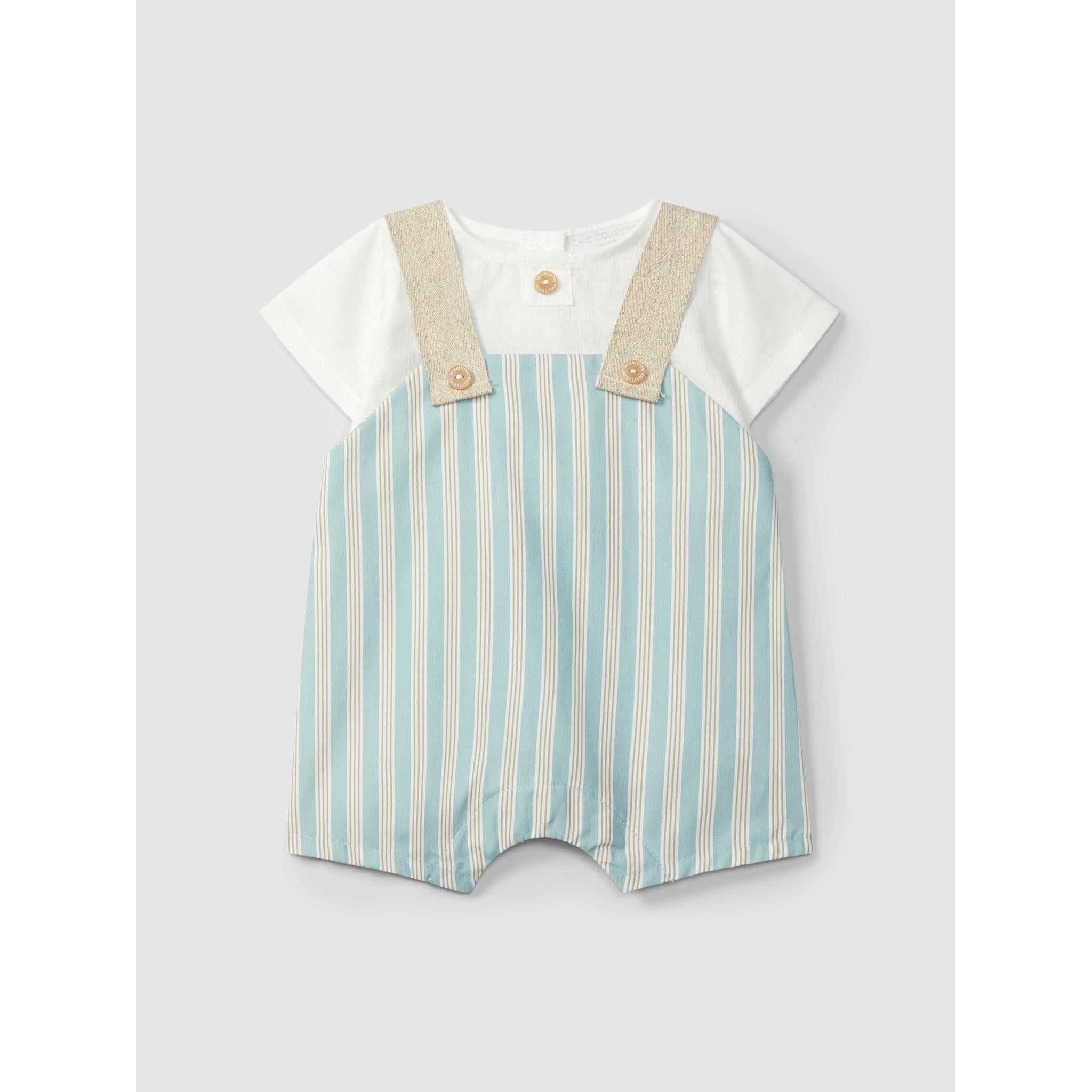 Two-in-one linen, striped romper