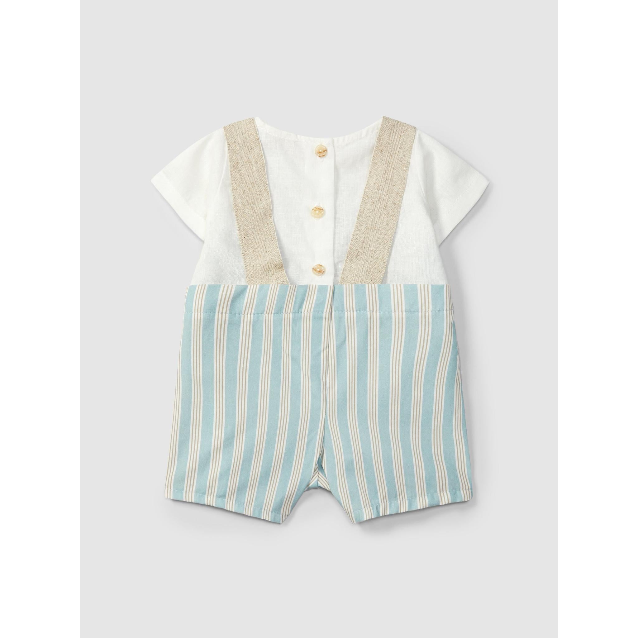 Two-in-one linen, striped romper