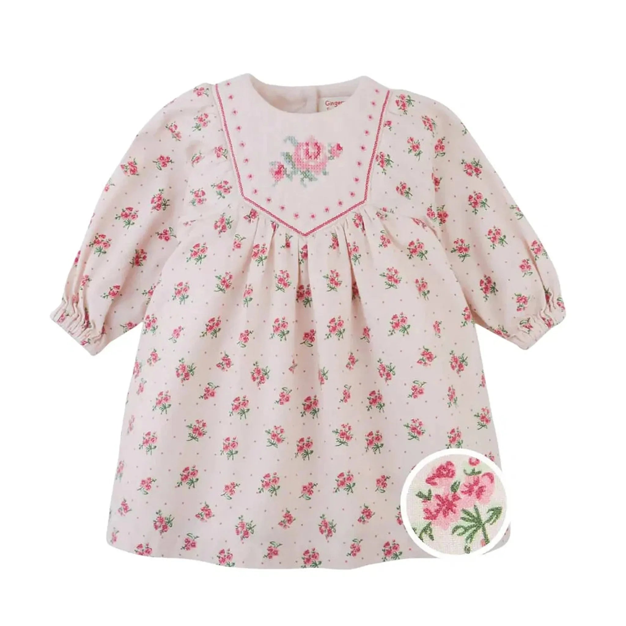 BABY OLIVIA FLORAL PRINTED DRES WITIH EMB