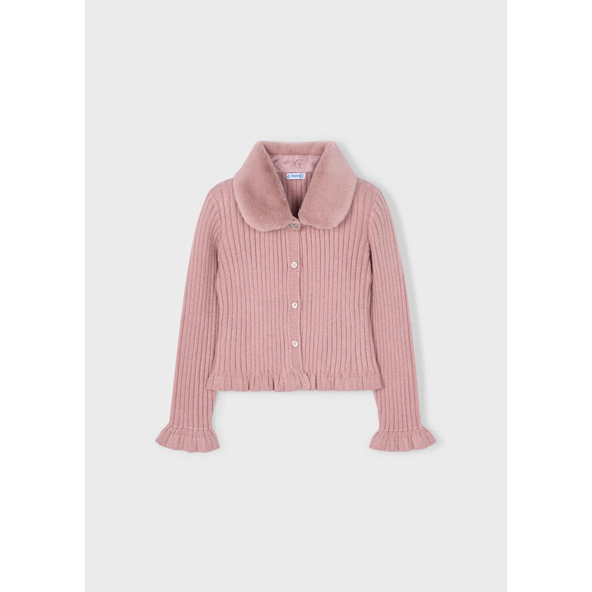 Girl Cardigan with Faux Fur Collar