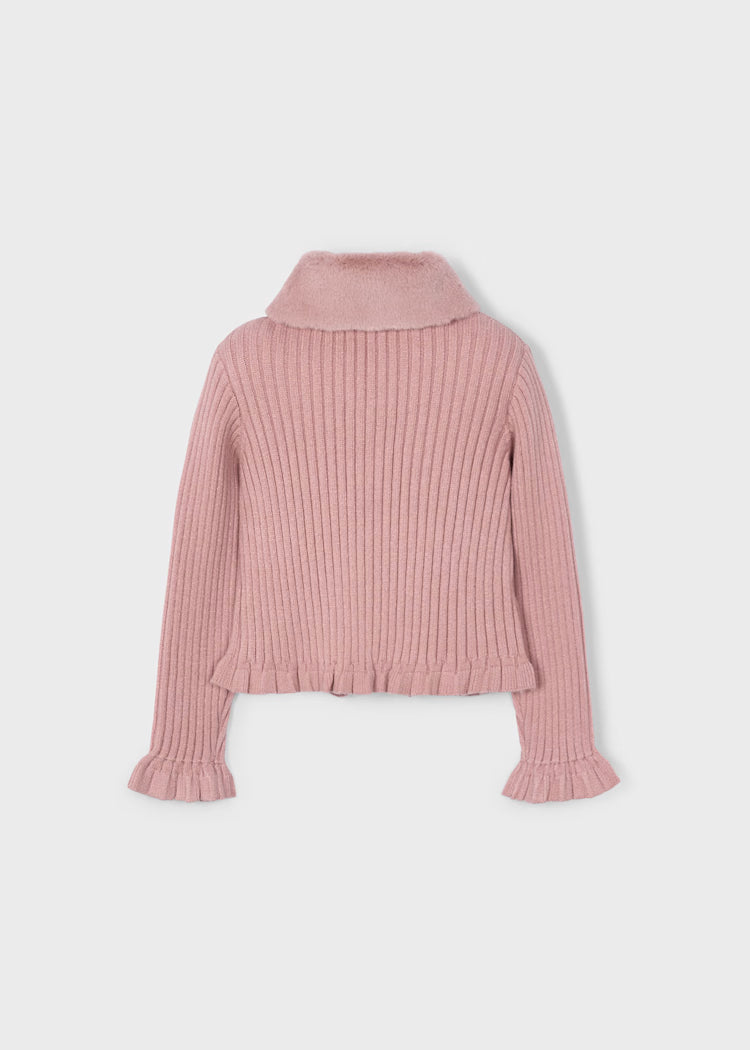 Girl Cardigan with Faux Fur Collar