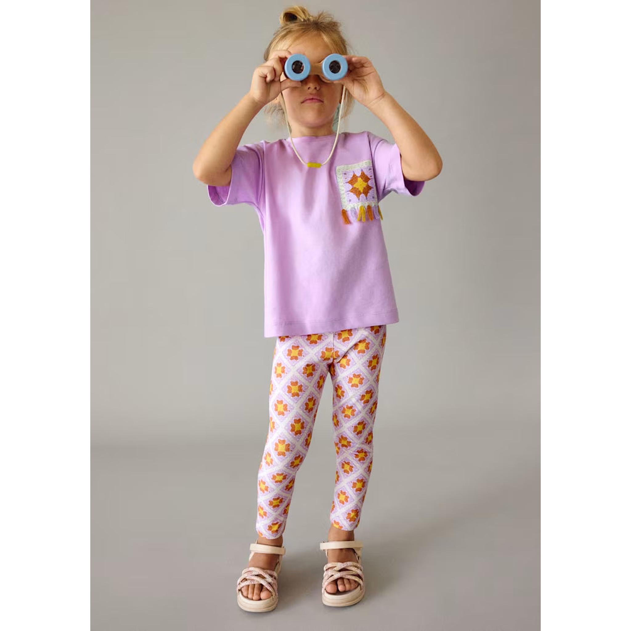 Girl Printed Leggings and T-shirt Set Purple