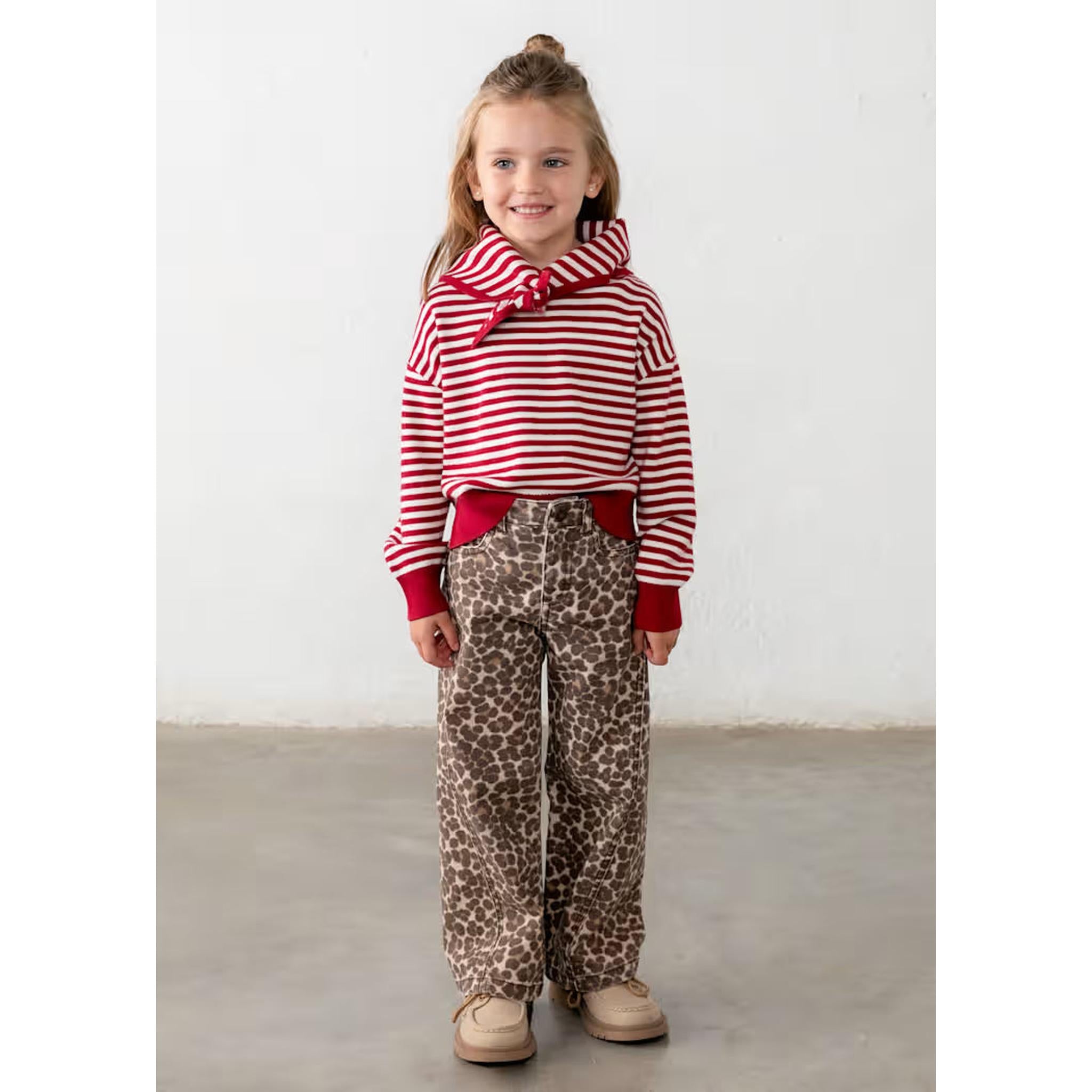 Girl Striped Sweater With Scarf