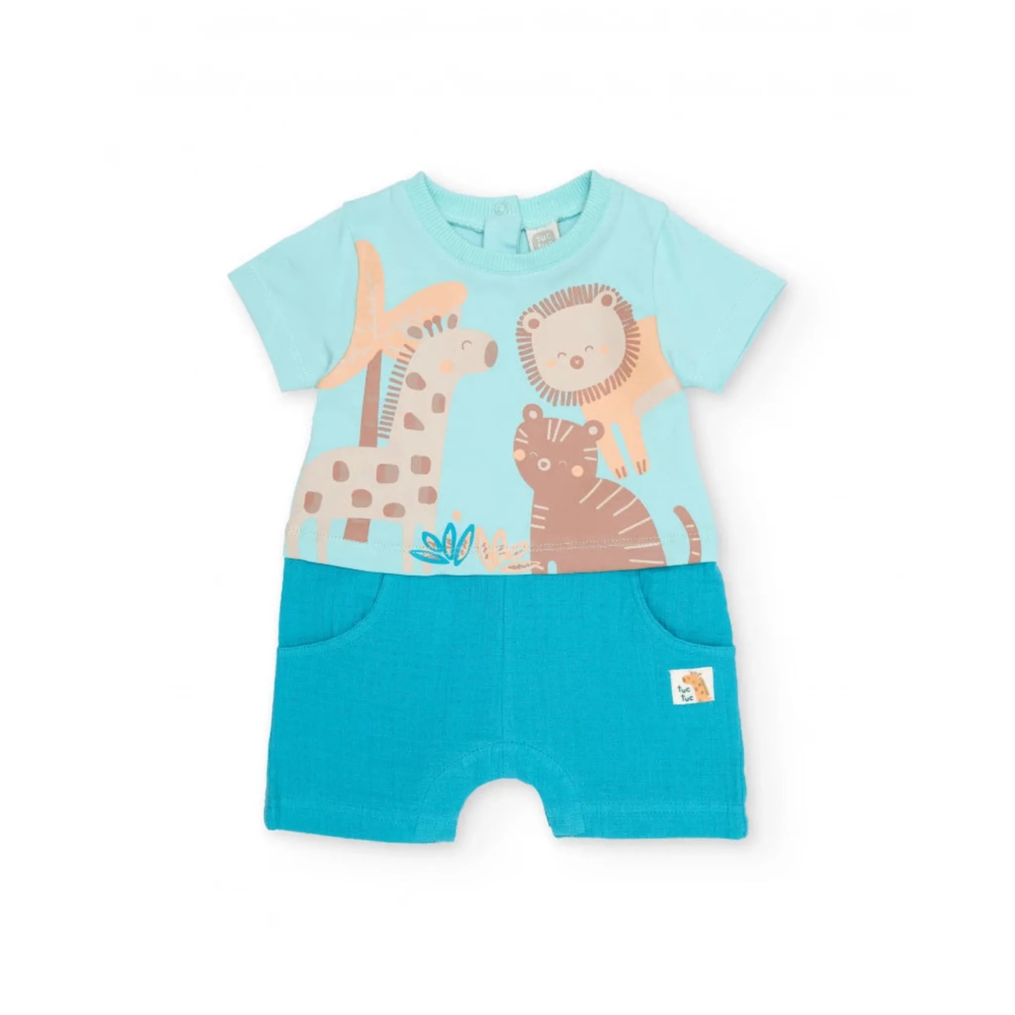 Knitted newborn dungarees with front print