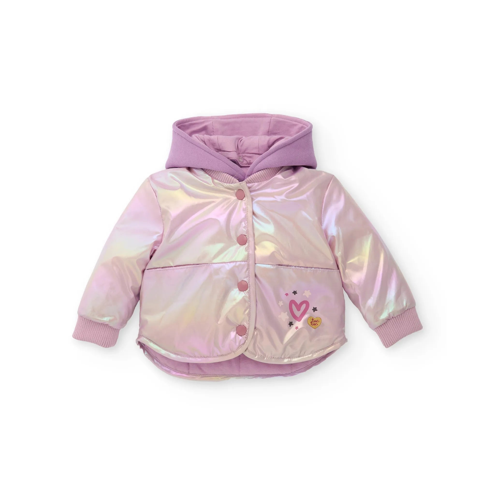 Parka de niña en tono rosa brillante con capucha