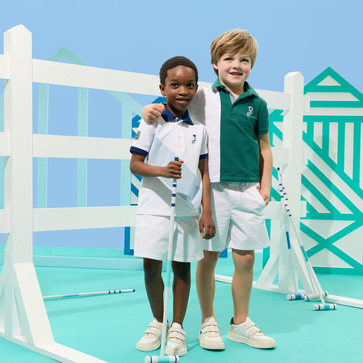 Boy cotton piqué polo shirt - white/green