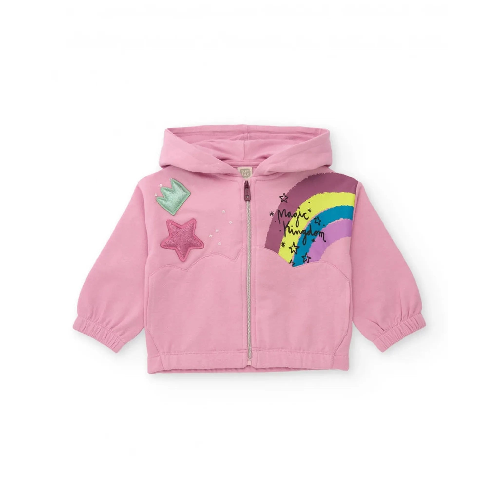 Set Sudadera con capucha para niña en rosa con arcoíris y aplicaciones