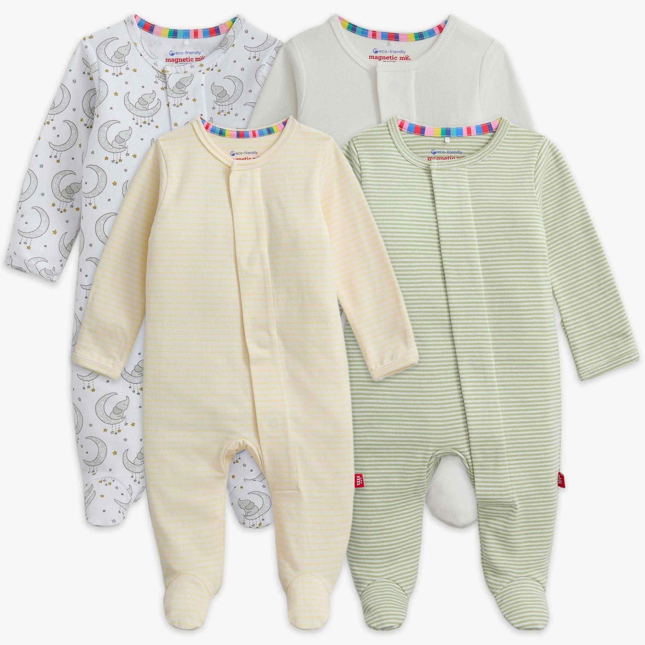 Organic Cotton Footie 4 Pck Elephant Multi