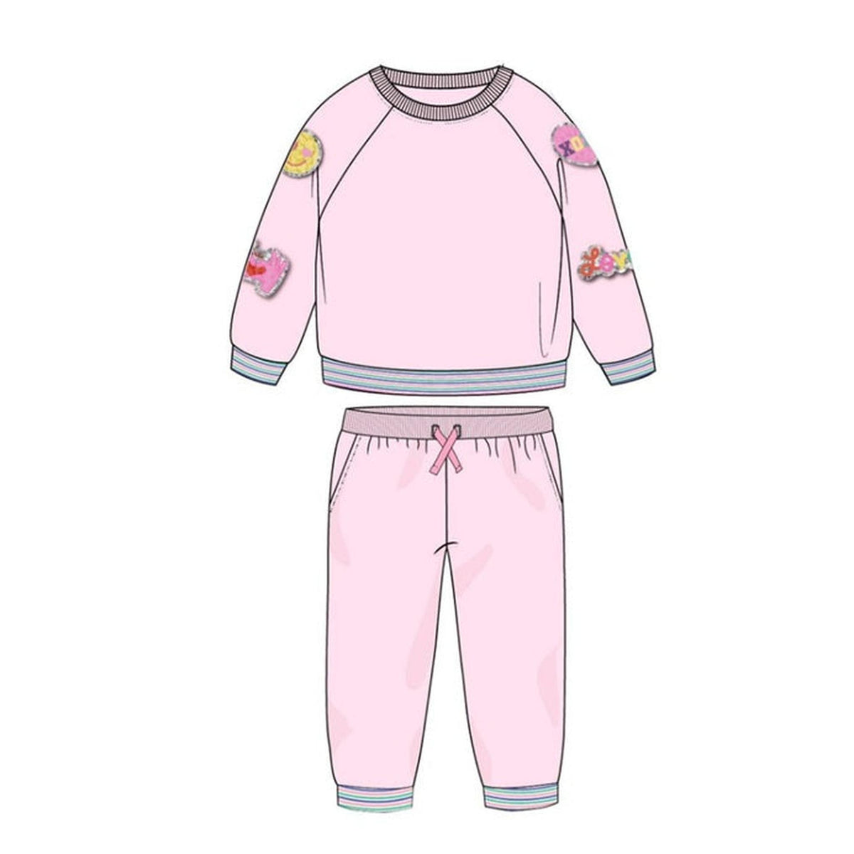 Pink Girs Fleece Patch 2 Pc Sweat Shirt Set