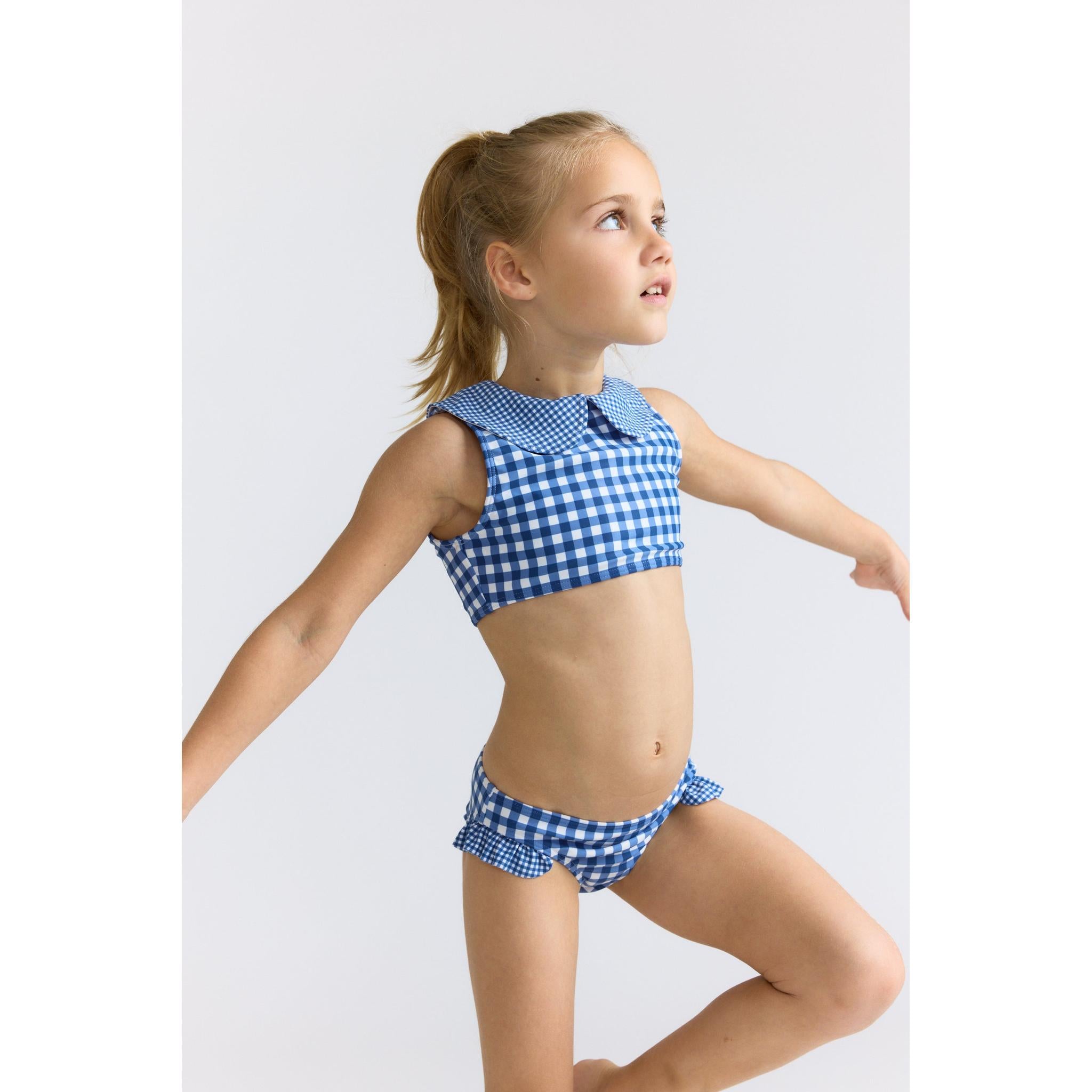 girls navy picnic gingham sailor bikini