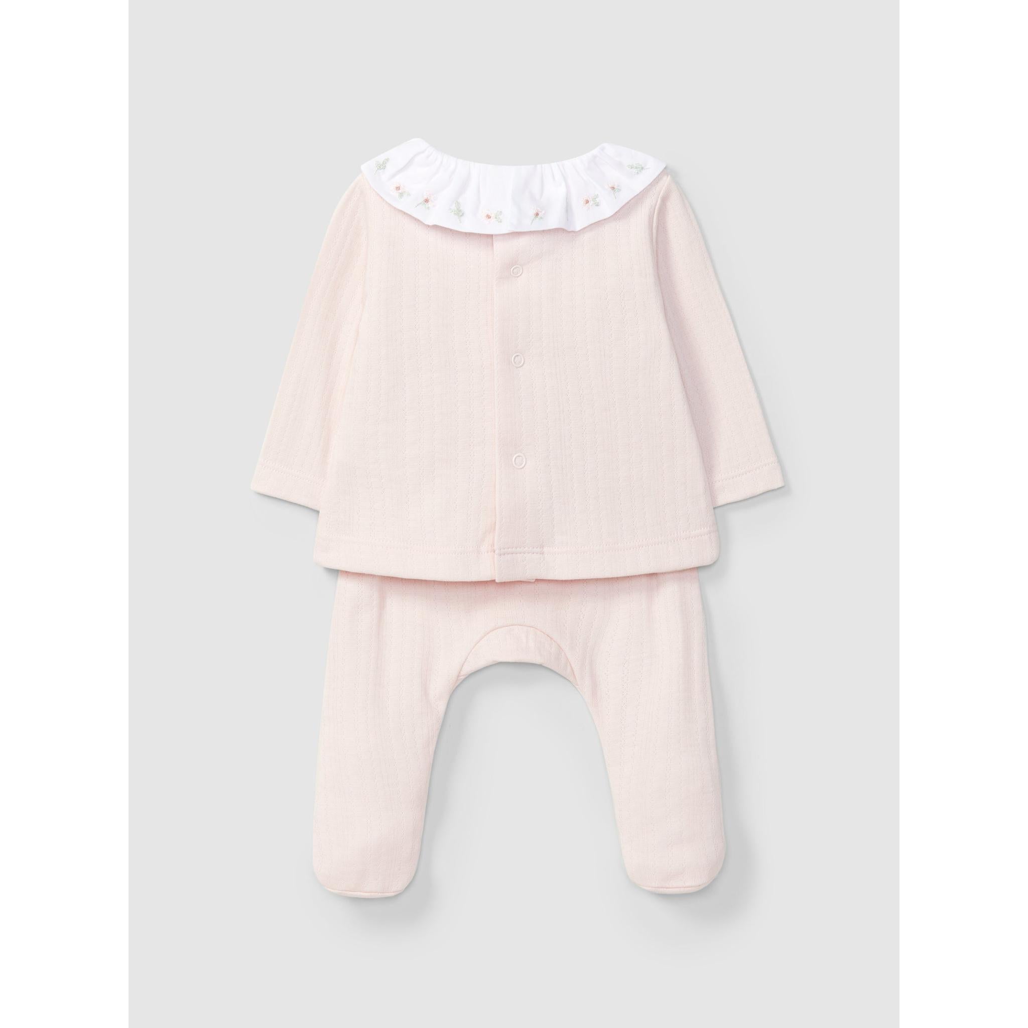 Two-piece organic cotton set with embroidered flowers