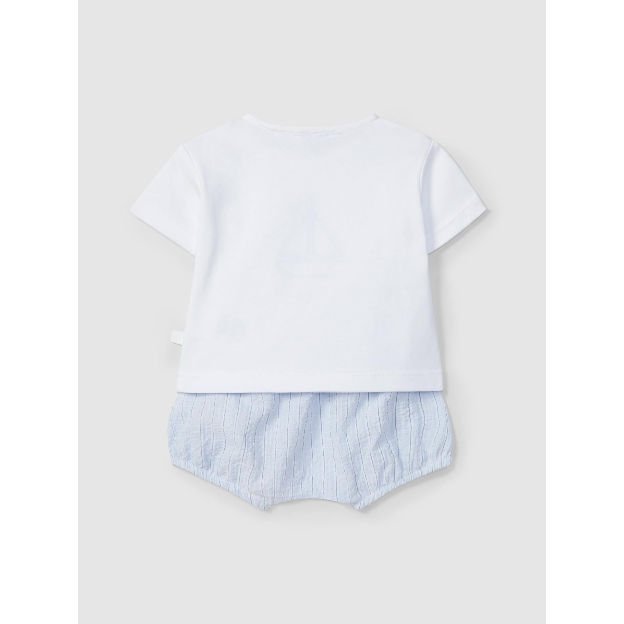 Two-piece set striped and embroidered seersucker
