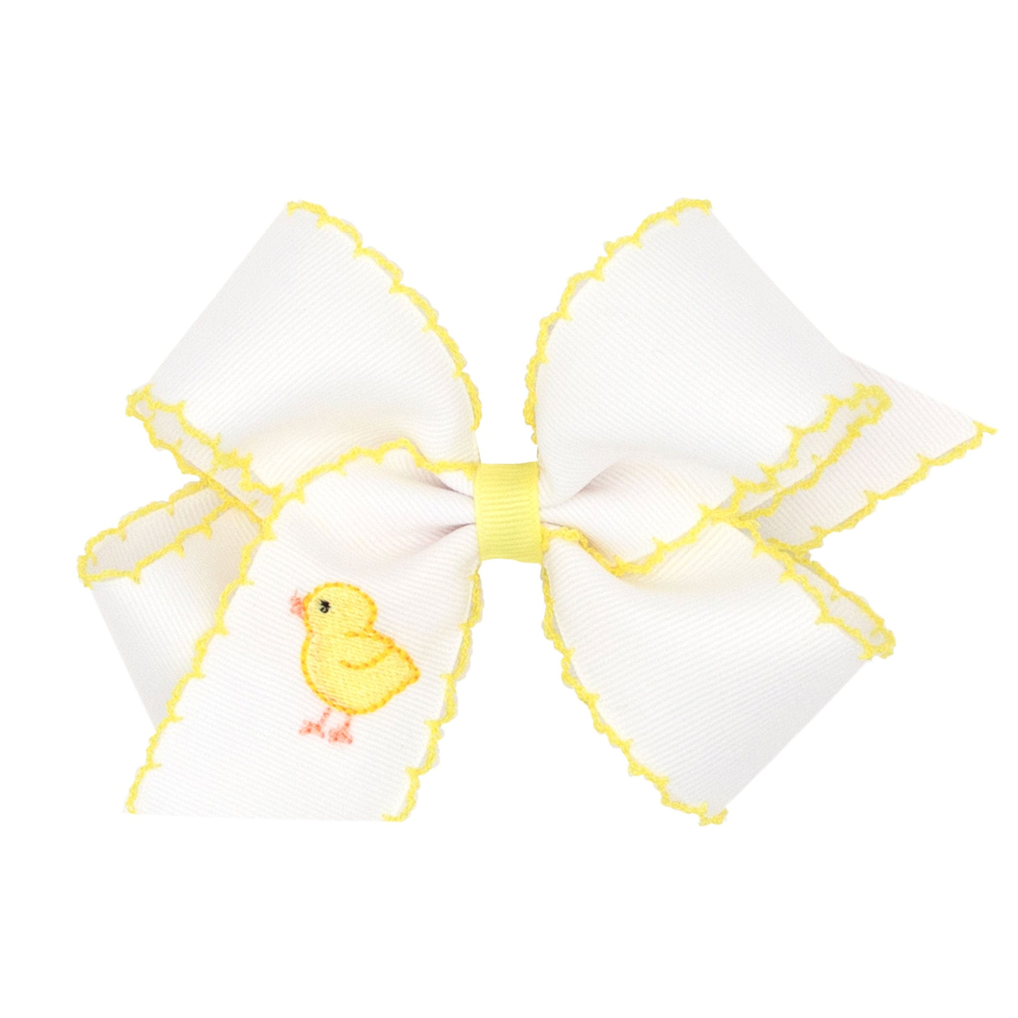 Medium Moonstitch on White Grosgrain Bow with Easter- Inspired Embroidered