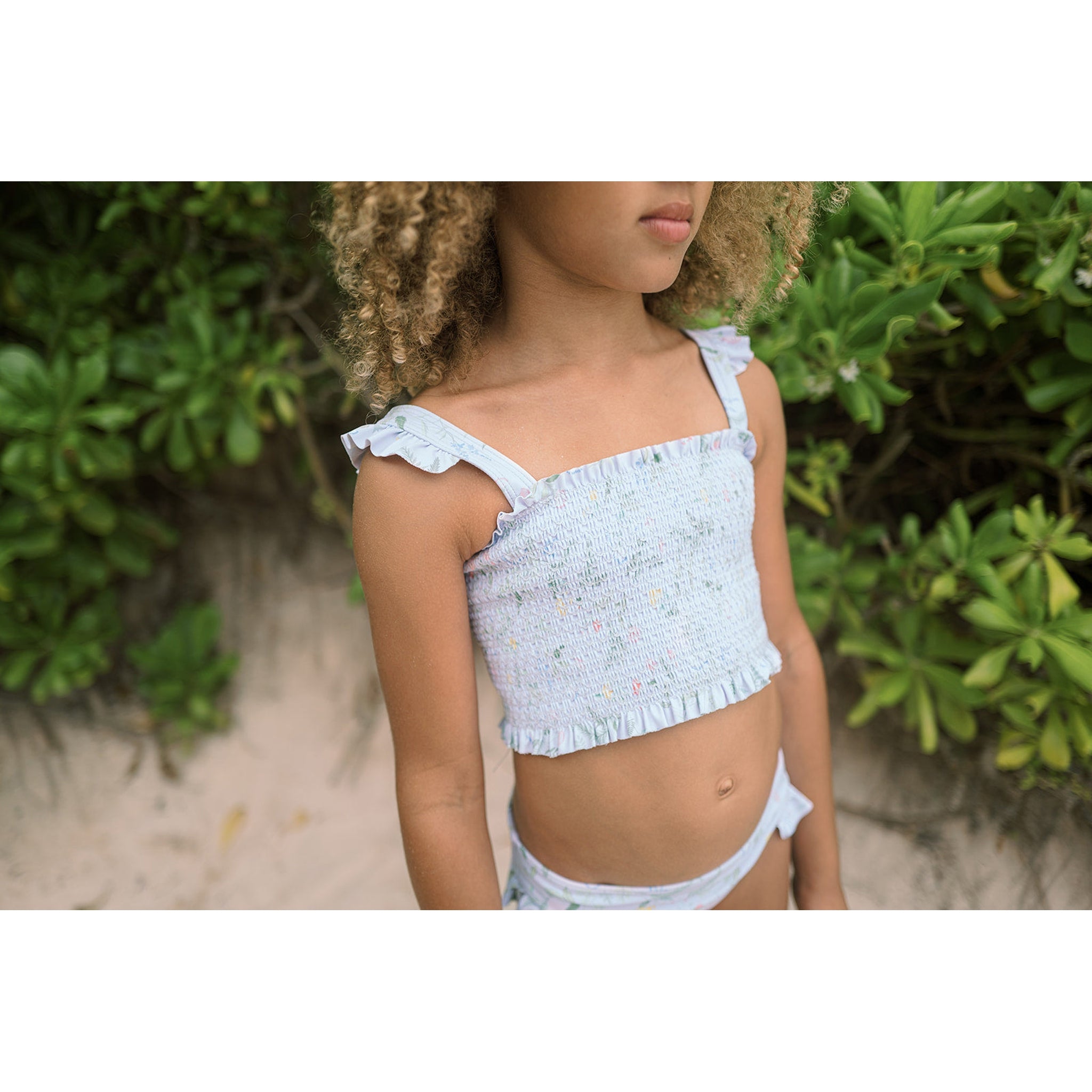 girls bay lavender floral smocked bikini