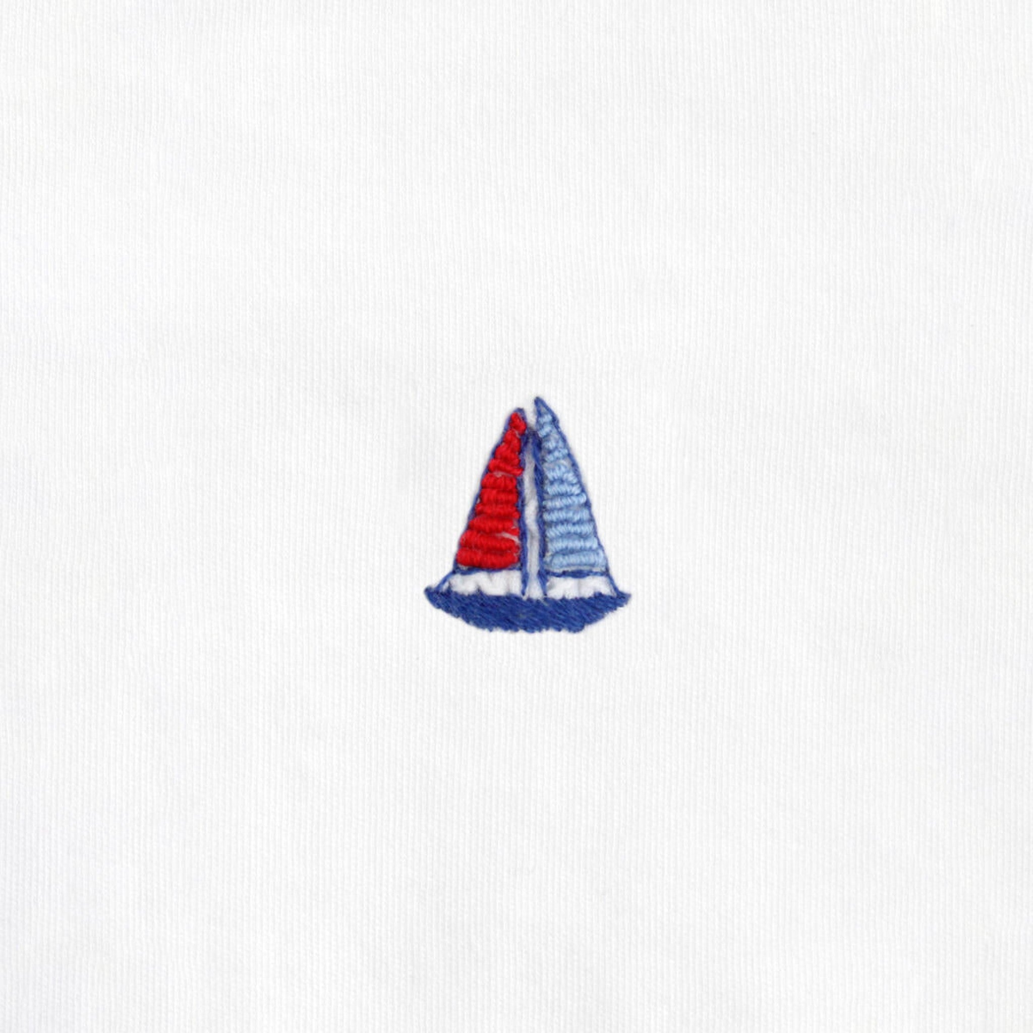 Sailing Boat Embroidered Pima Footie