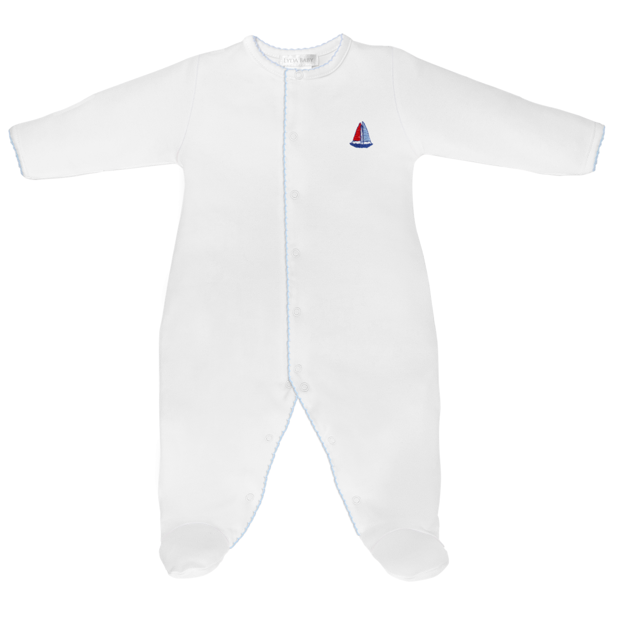 Sailing Boat Embroidered Pima Footie