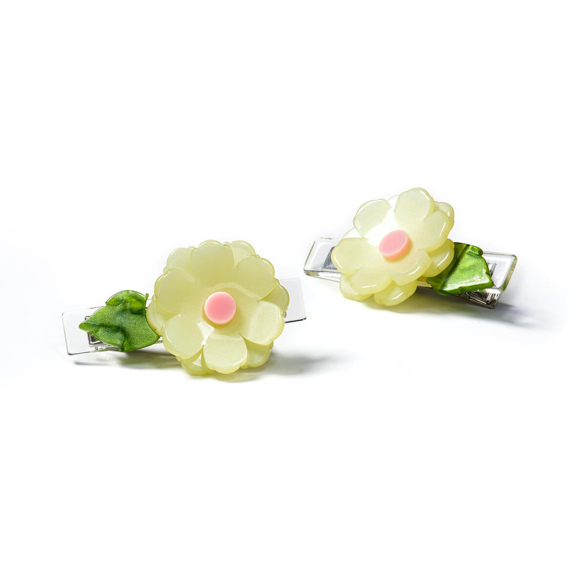 Peonies Flower Satin Yellow Hair Clips