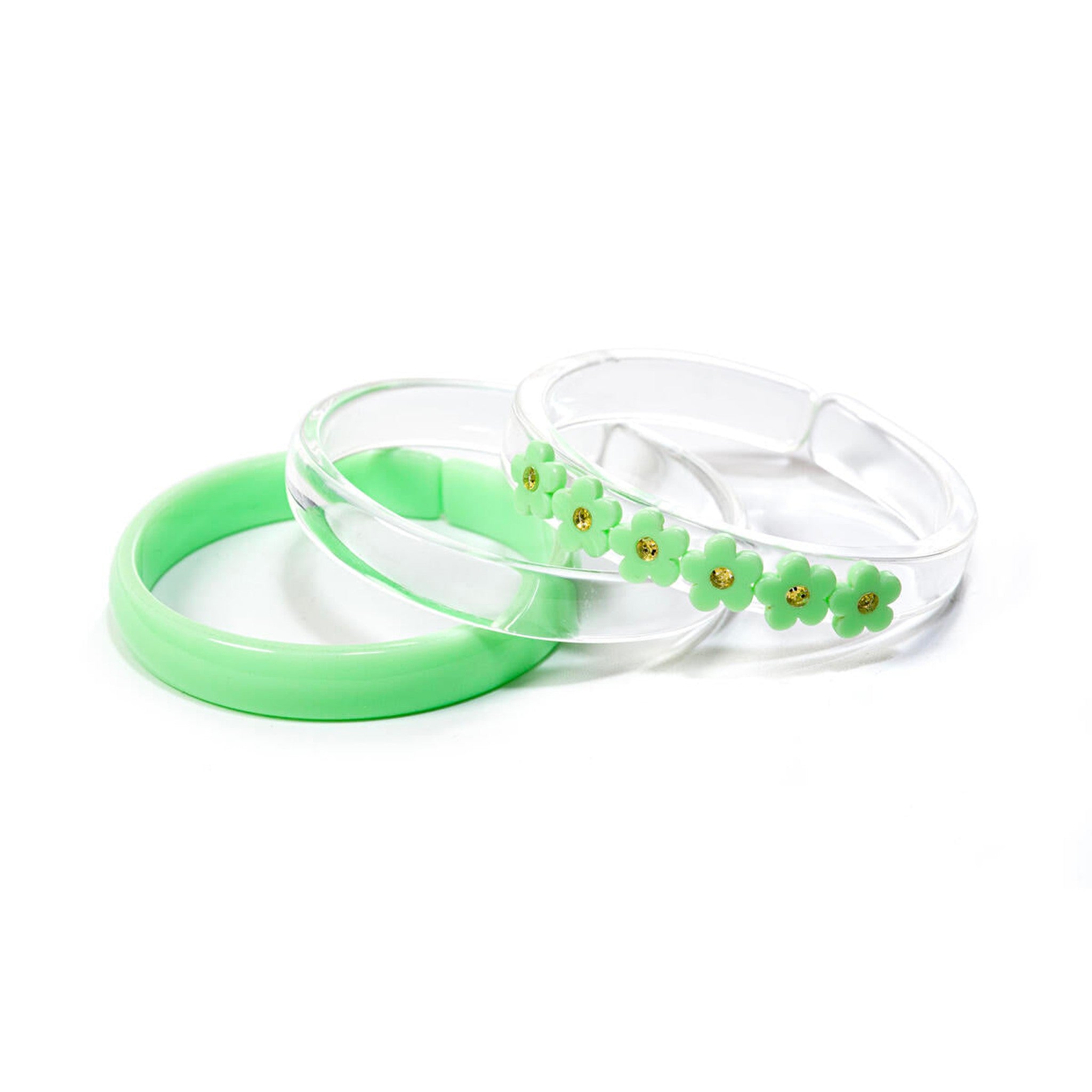 Green Flowers + Crystal Bangles (set of 3)