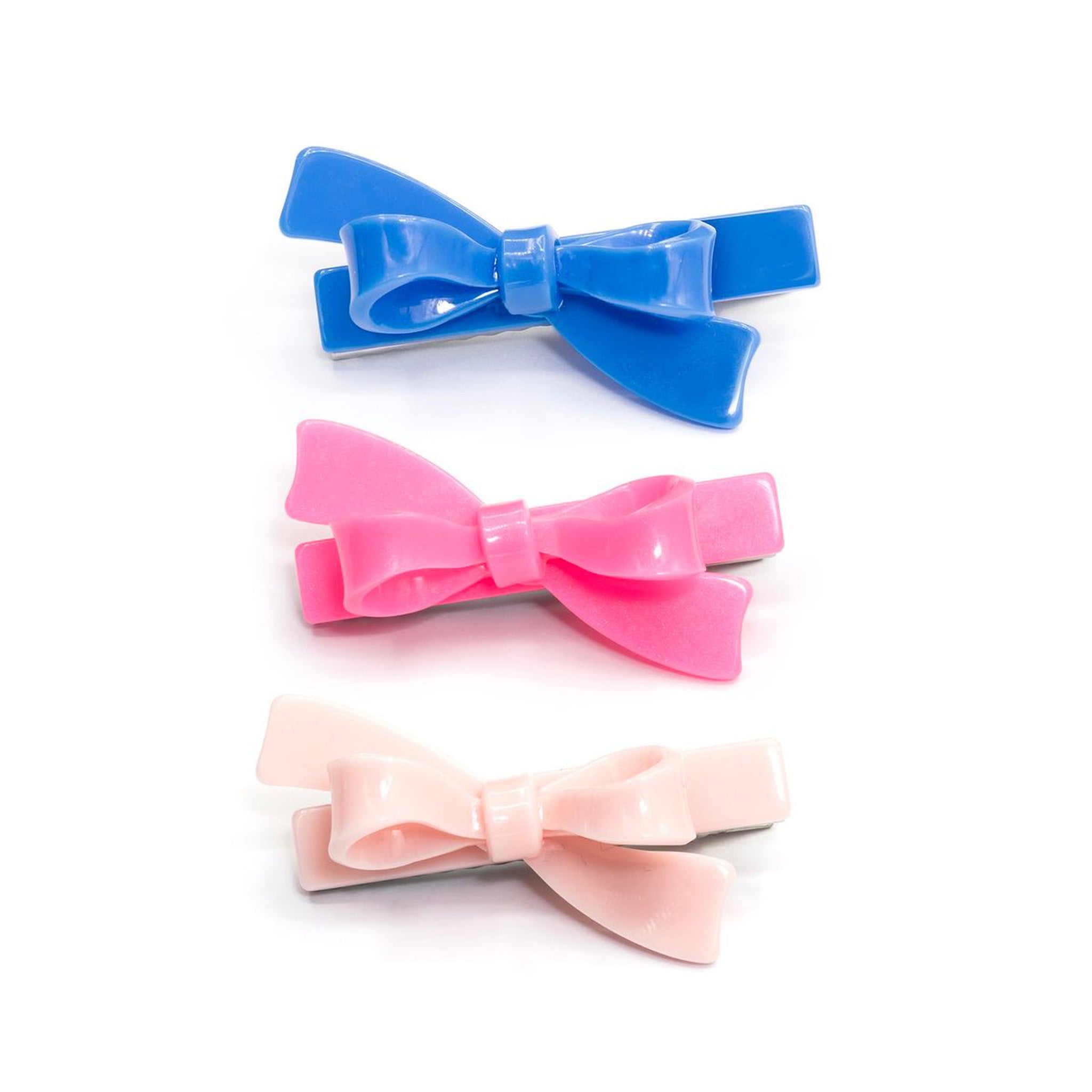 Bow Hair Clips Pink Blue Set/3