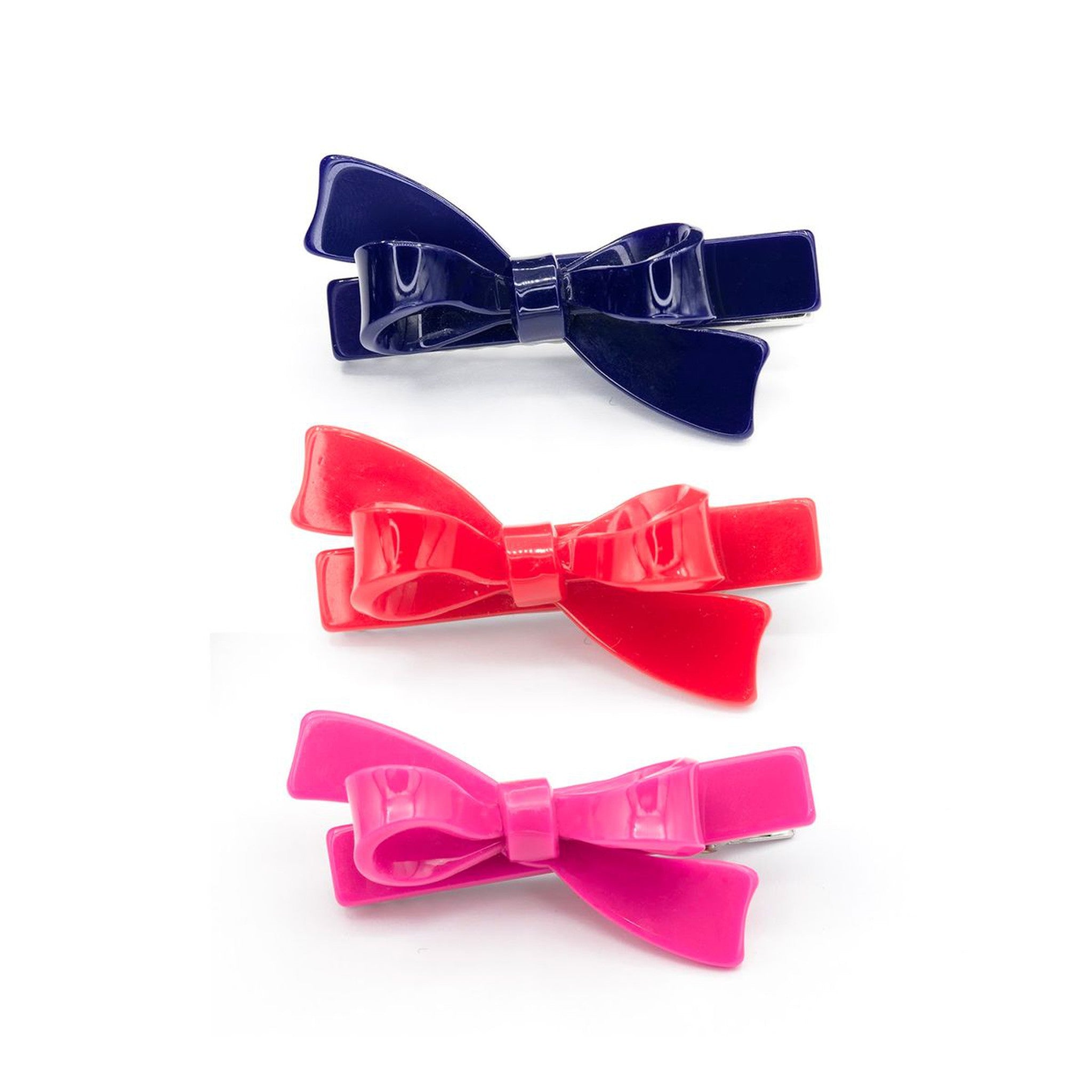 Bow Hair Clips Red Blue Pink Set/3