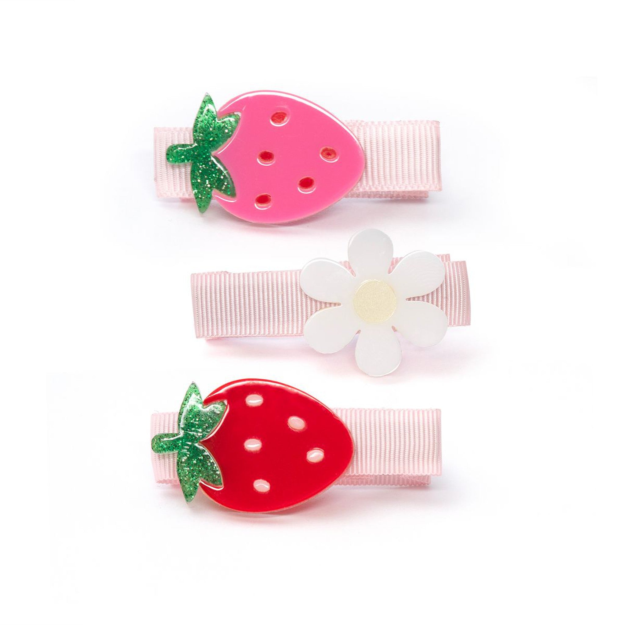 Strawberry Daisy Pink and Red Hair Clips