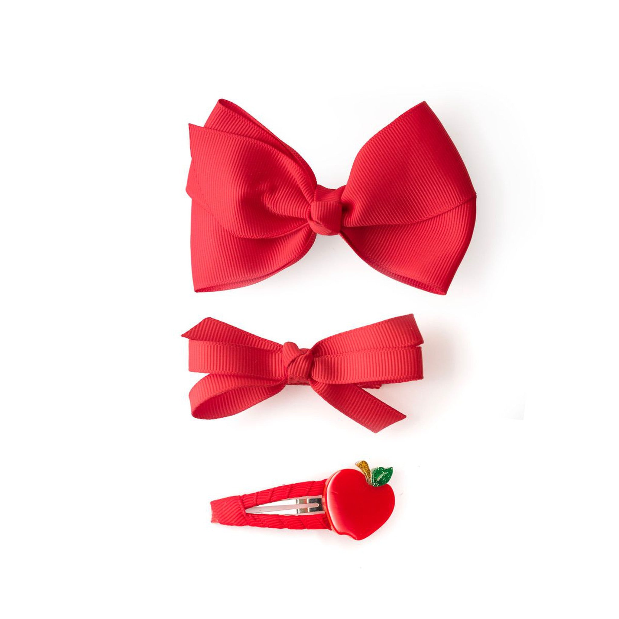 Apple and Fabric Bows Red Hair Clips Set