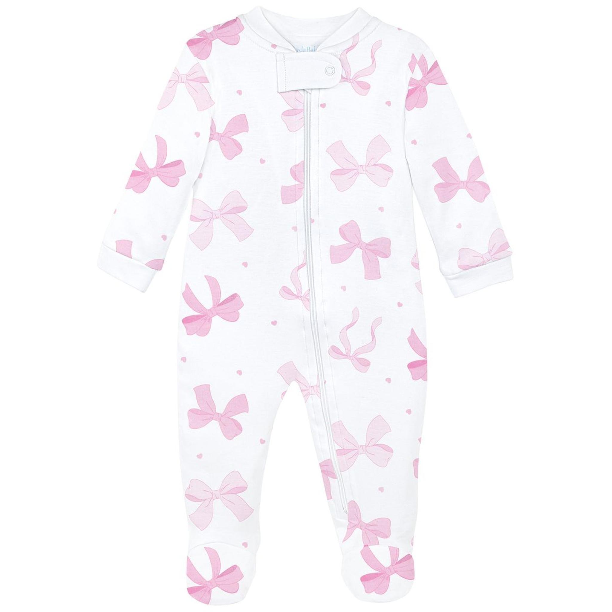 Lovely Bow Print Pima Zipper Footie