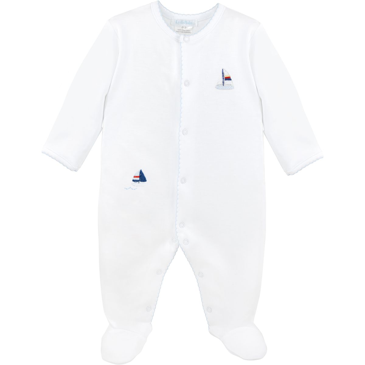 Small Sailboats Embroidered Pima Footie